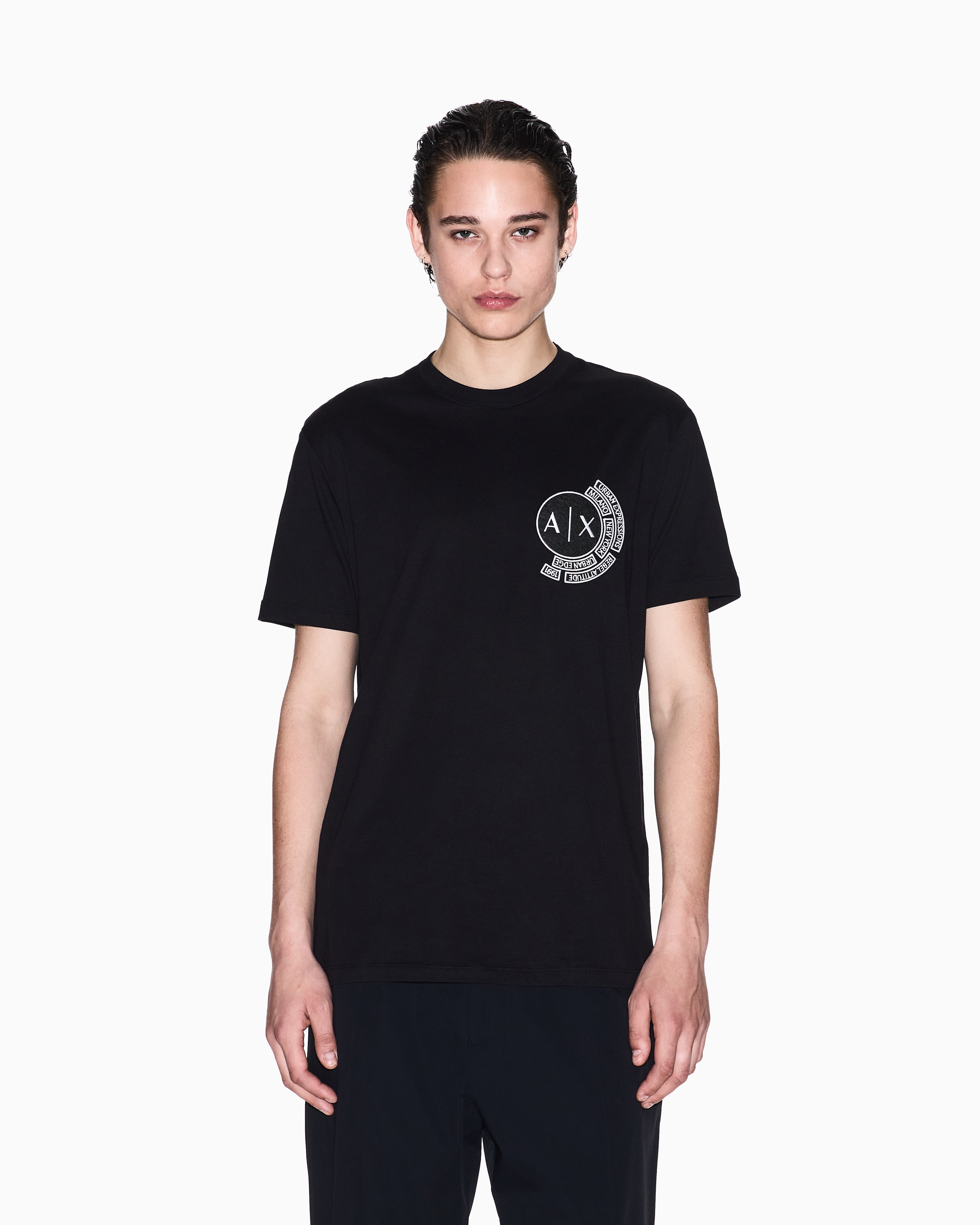 Armani Exchange - Regular fit T-shirt with logo and patch on the chest, Man, Black, Size: