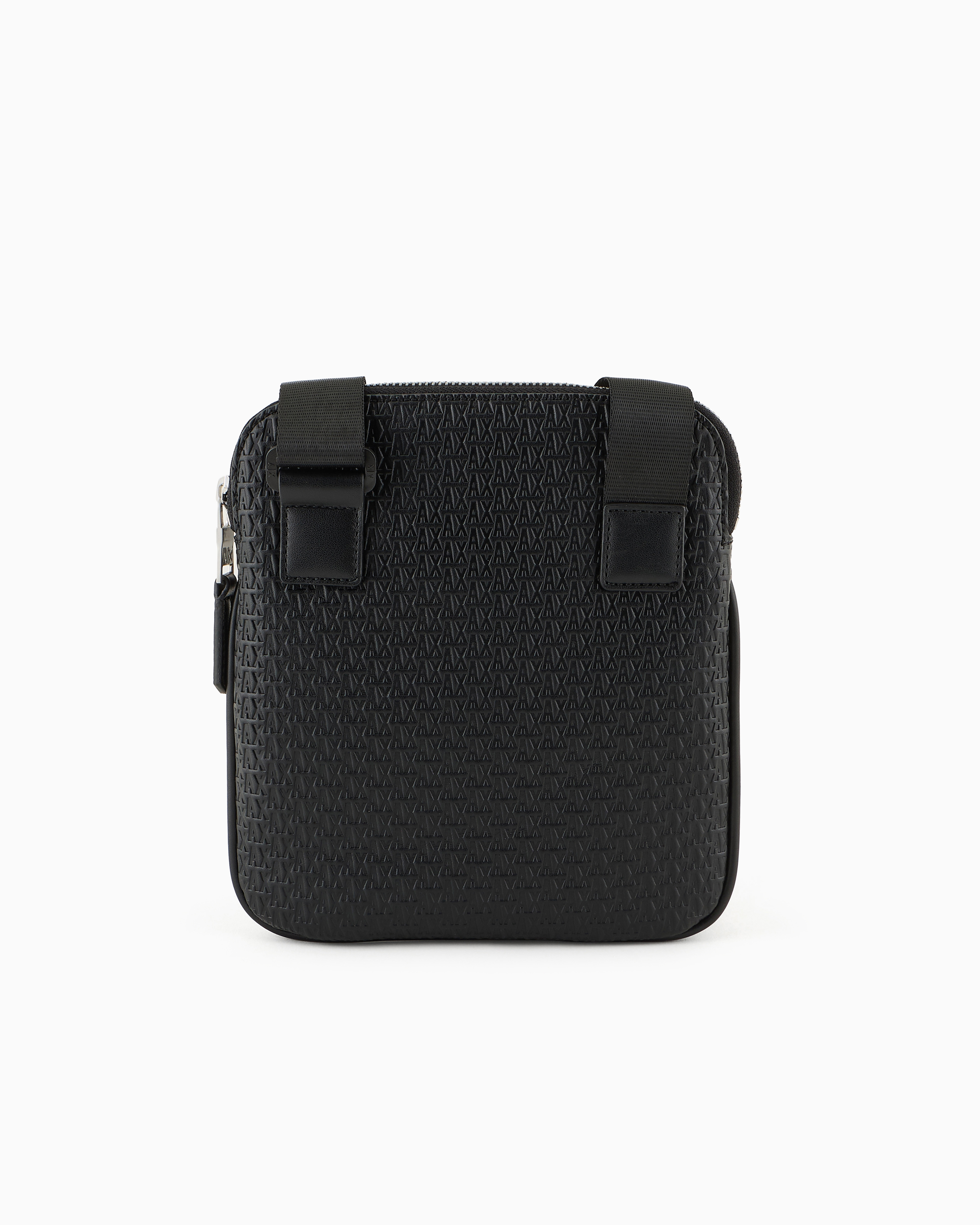 Armani Exchange - Flat shoulder bag with embossed logo on the entire surface, Man, Black, Size: TU