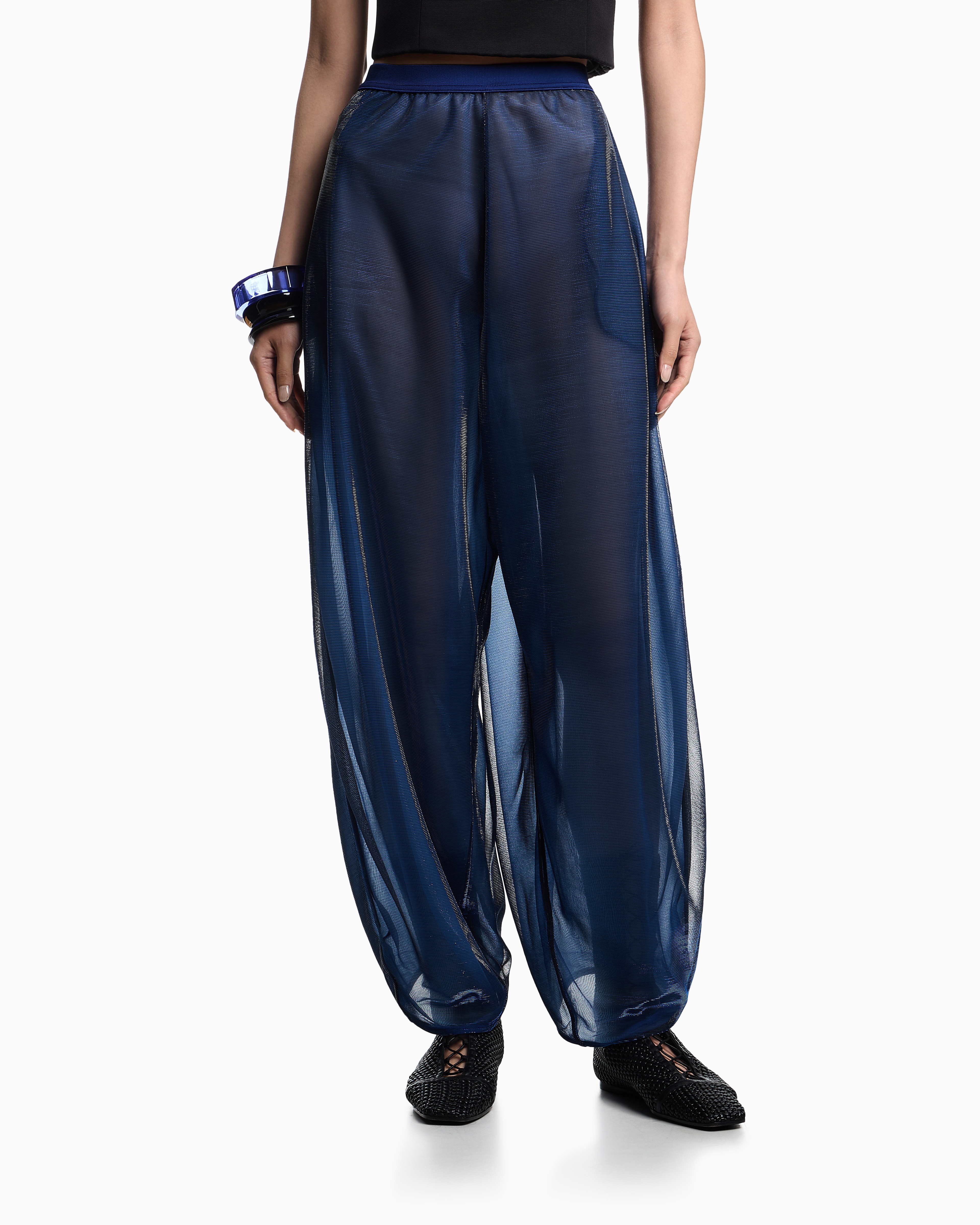 Wide trousers in iridescent knit mesh | Emporio Armani