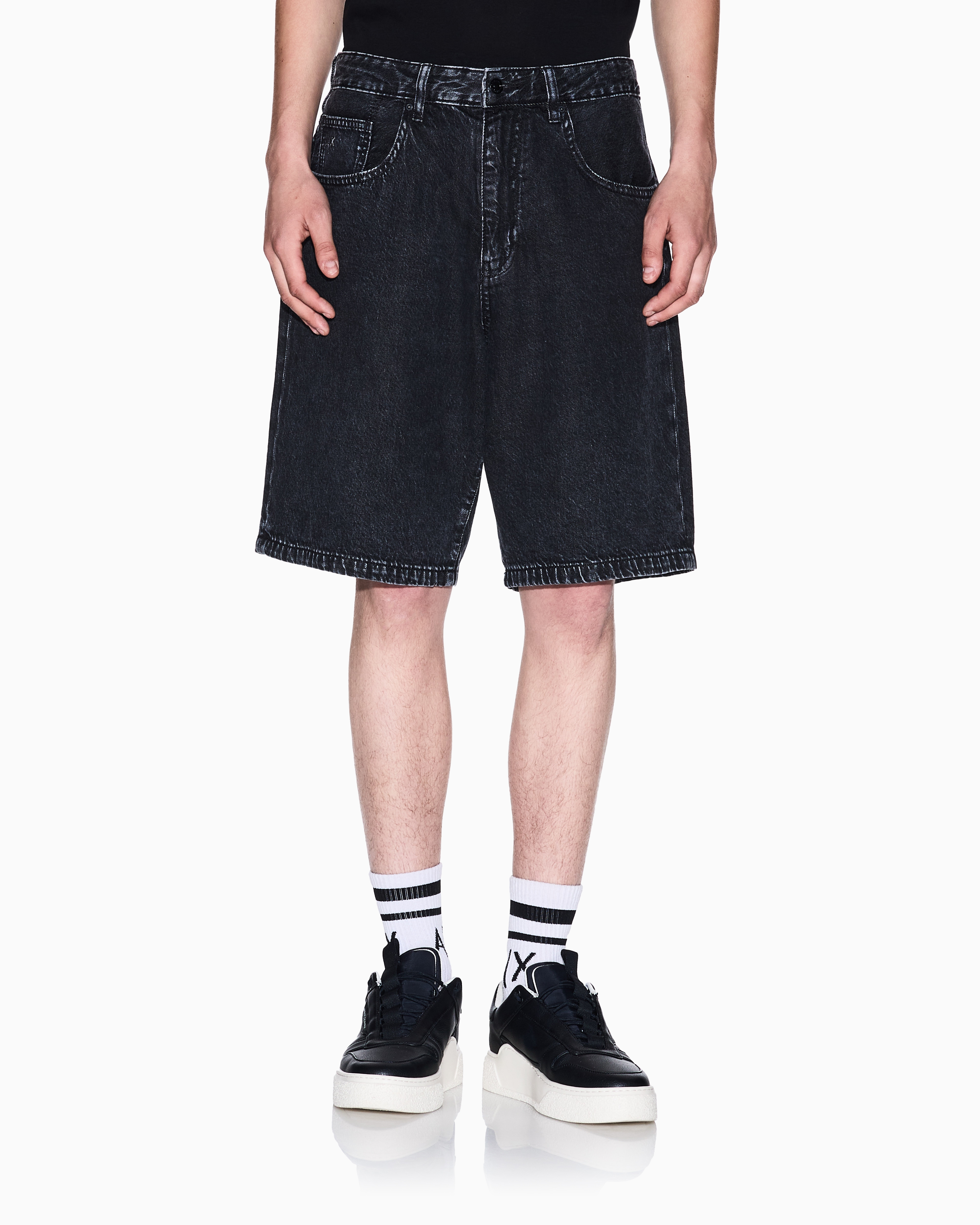 Armani Exchange - Cotton denim baggy shorts, Man, Grey, Size:
