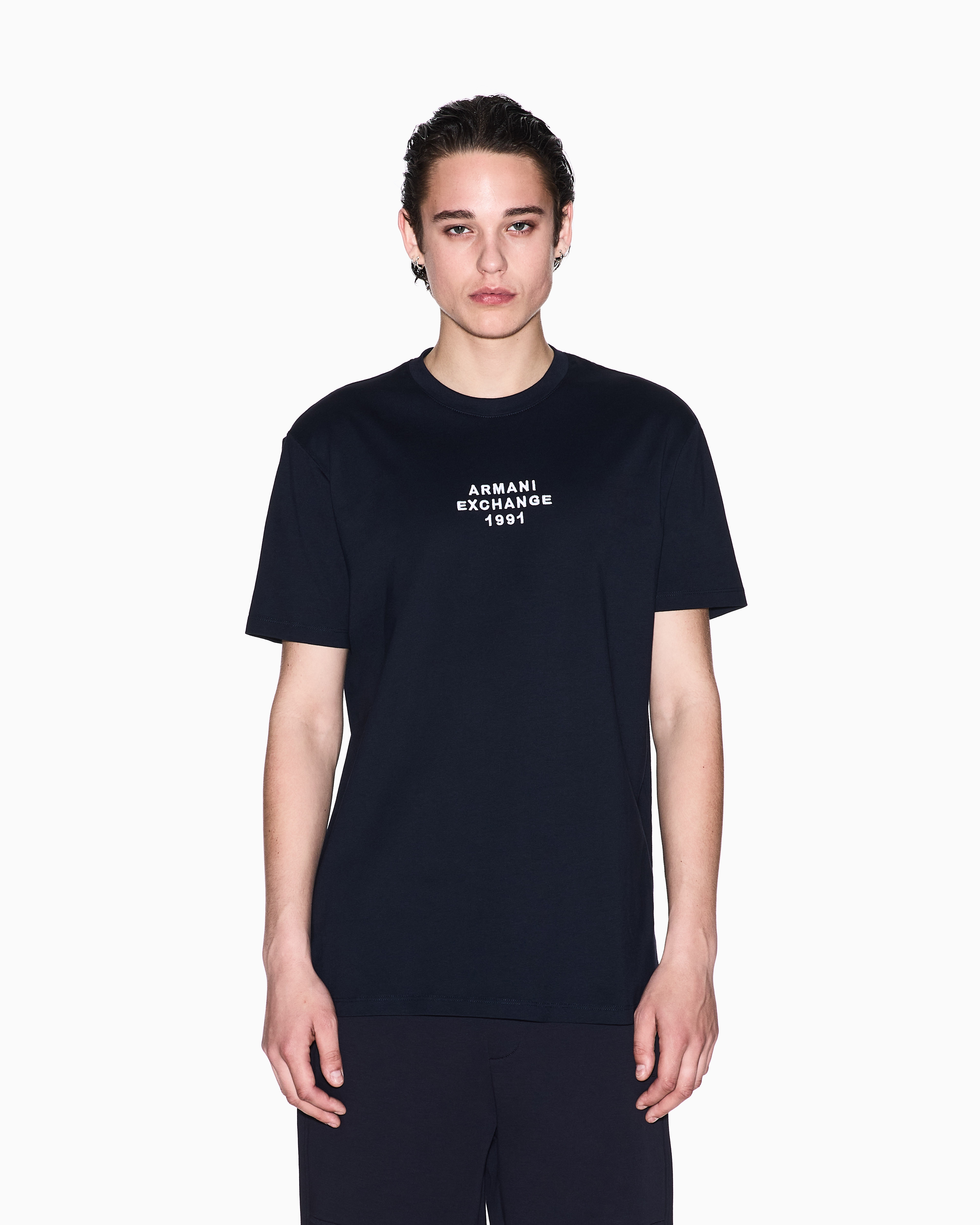 Armani Exchange - Regular fit T-shirt with logo lettering, Man, Navy Blue, Size: