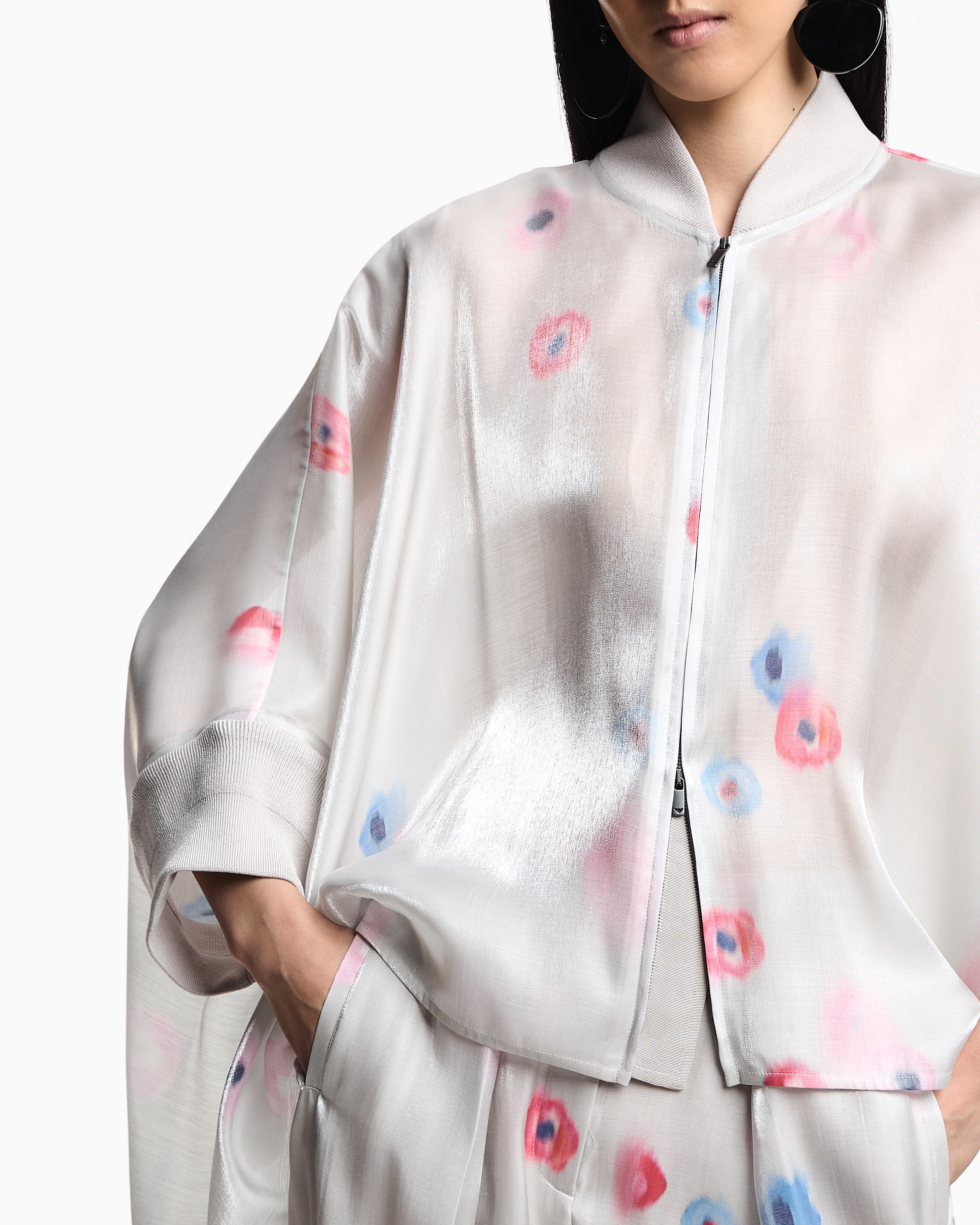 Emporio Armani Fluid Viscose Tunic With All-over Floral Print In White