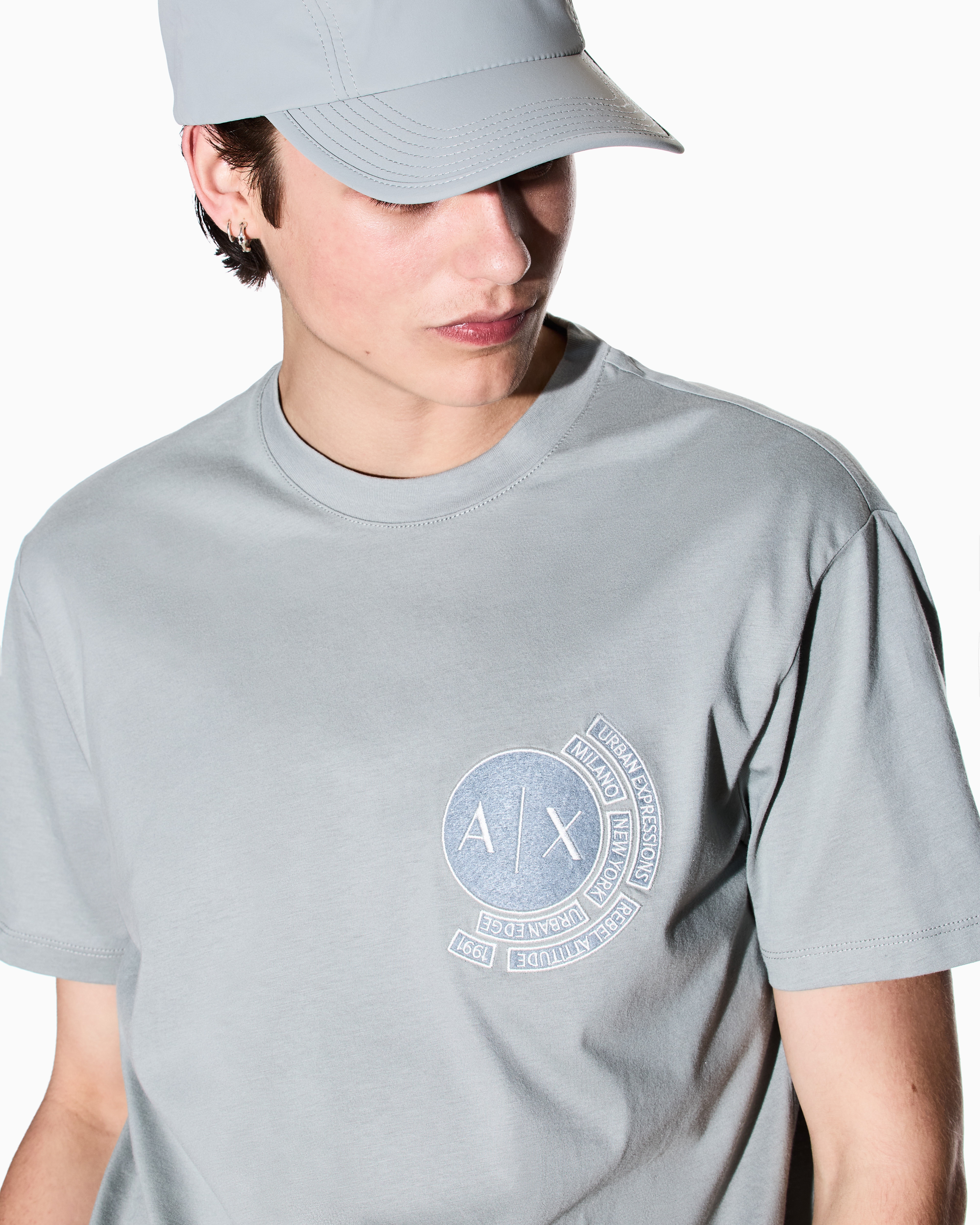 Armani Exchange - Regular fit T-shirt with logo and patch on the chest, Man, Grey, Size: