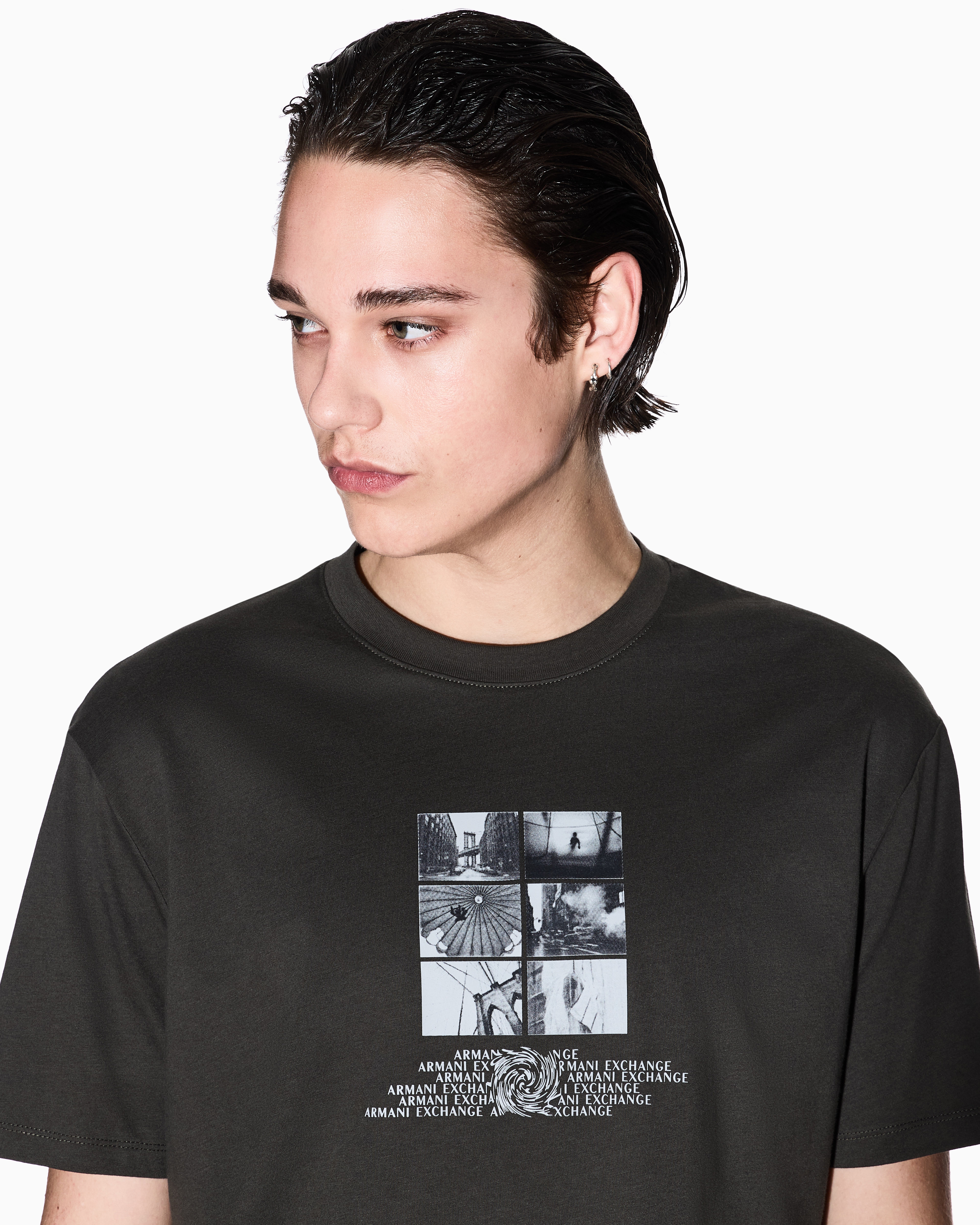 Armani Exchange - Regular fit T-shirt with photo print, Man, Green, Size: