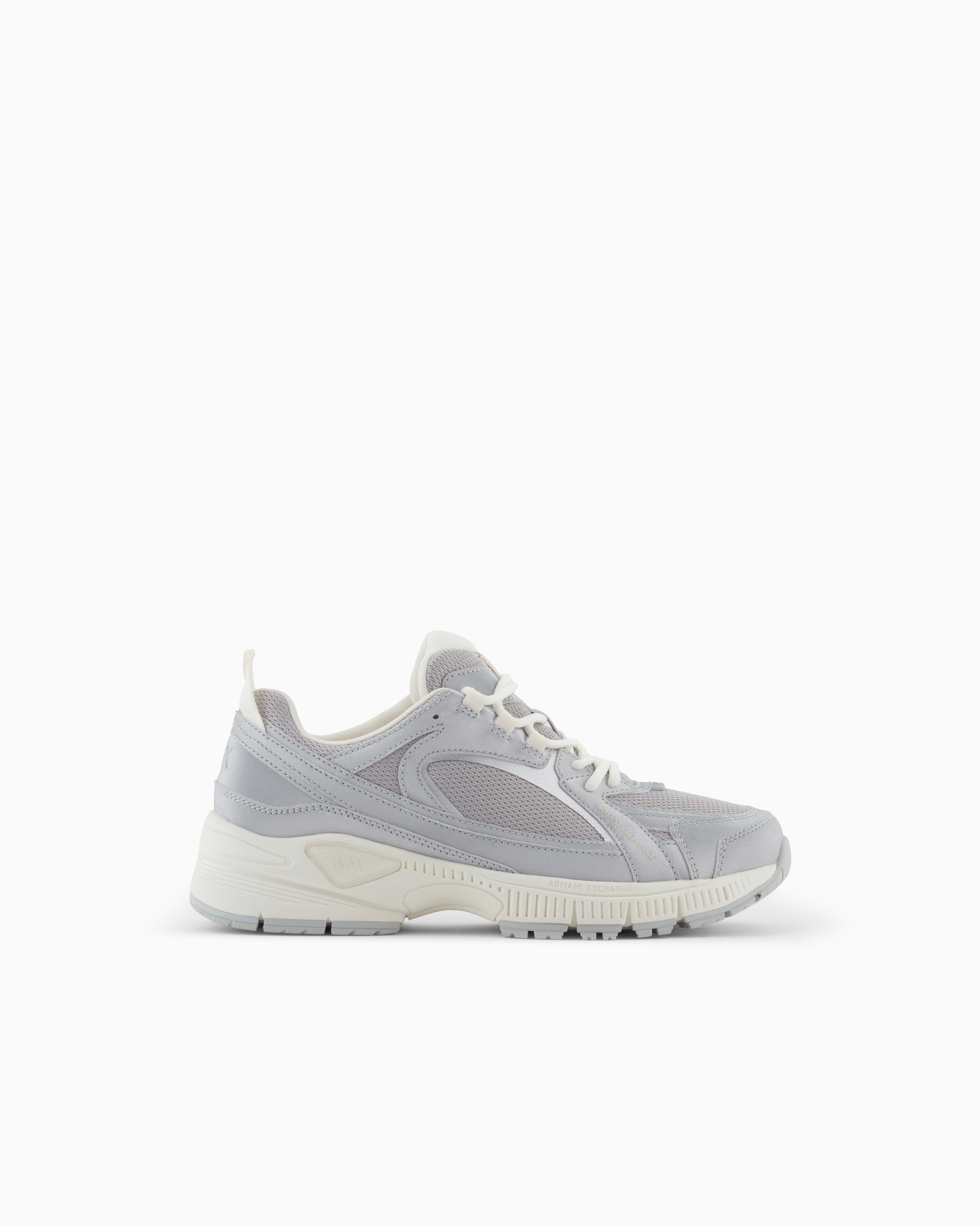Armani Exchange - Chunky sneakers with a mix of materials, Man, Silver, Size: