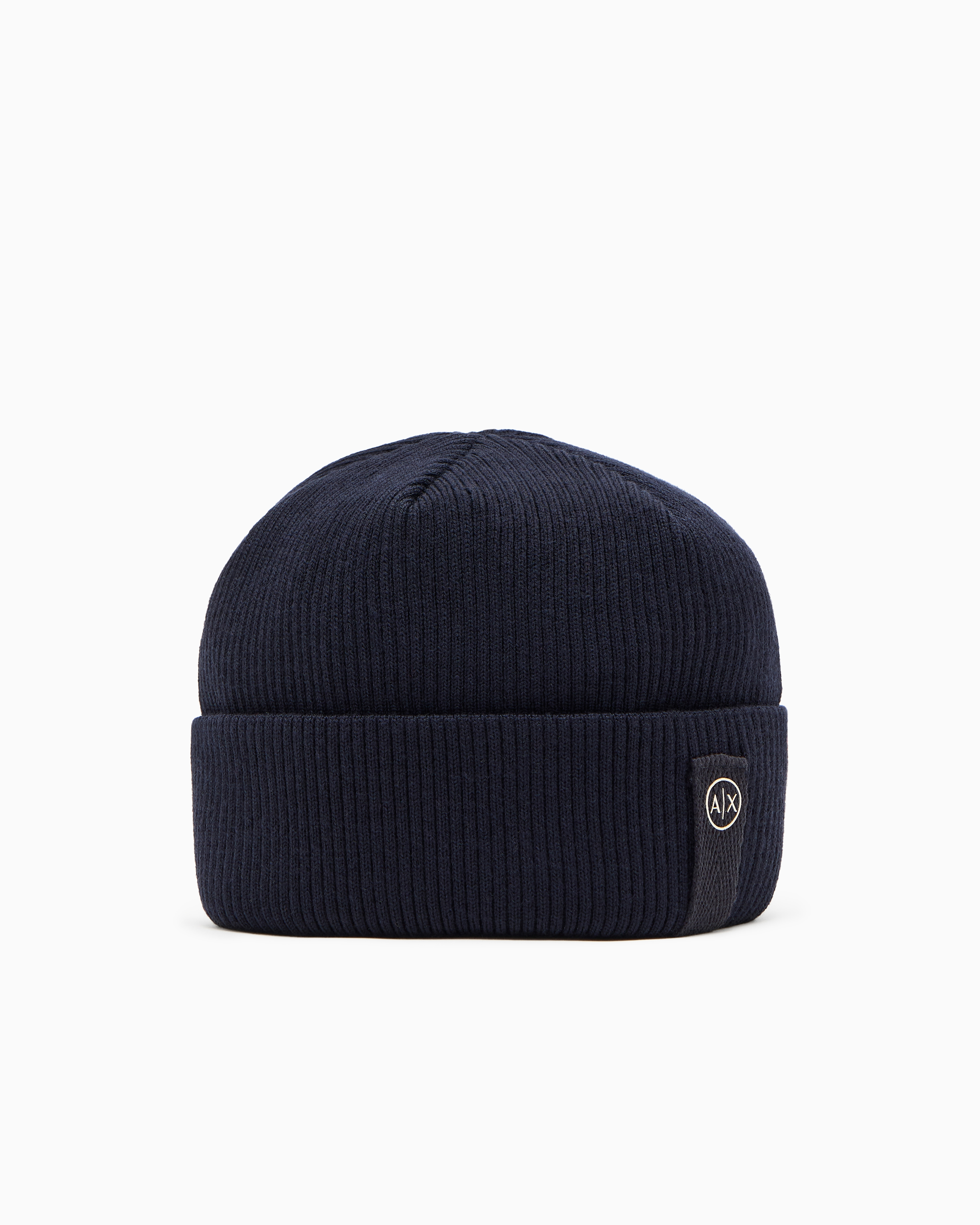 Armani Exchange - Wool and cotton blend beanie hat, Man, Navy_blue, Size: TU