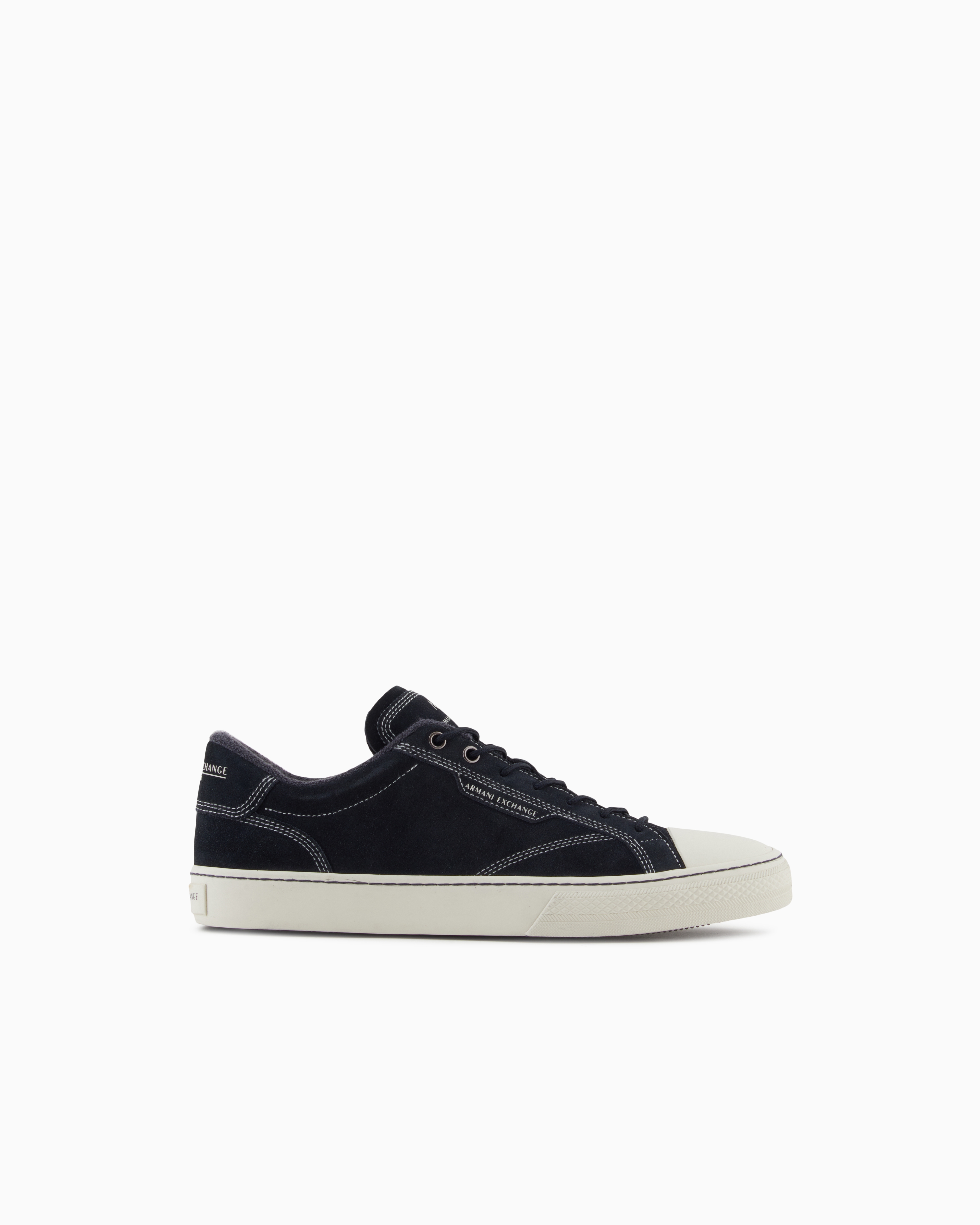Armani Exchange - Leather sneakers with stitching, Man, Navy_blue, Size: