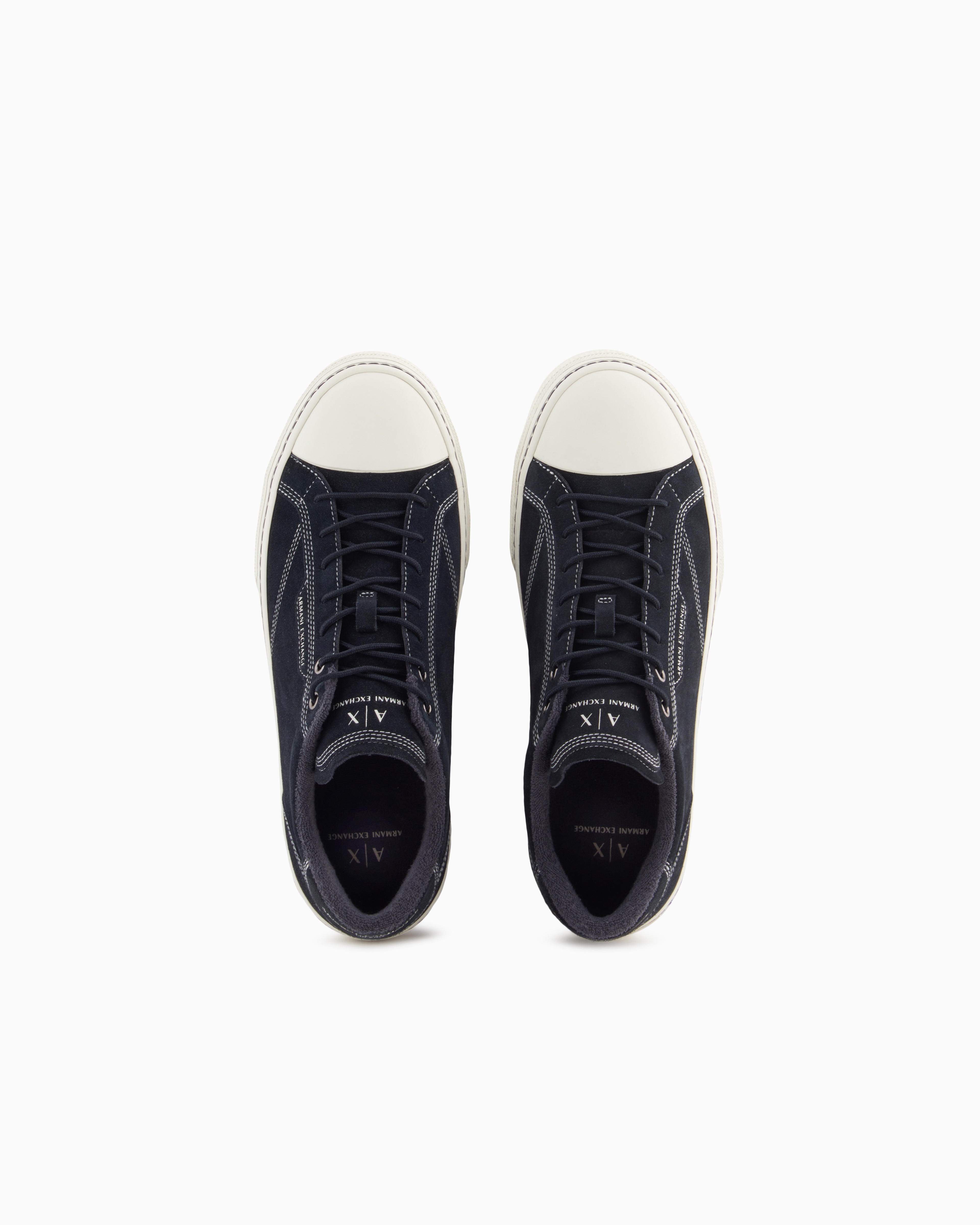 Armani Exchange - Leather sneakers with stitching, Man, Navy Blue, Size: