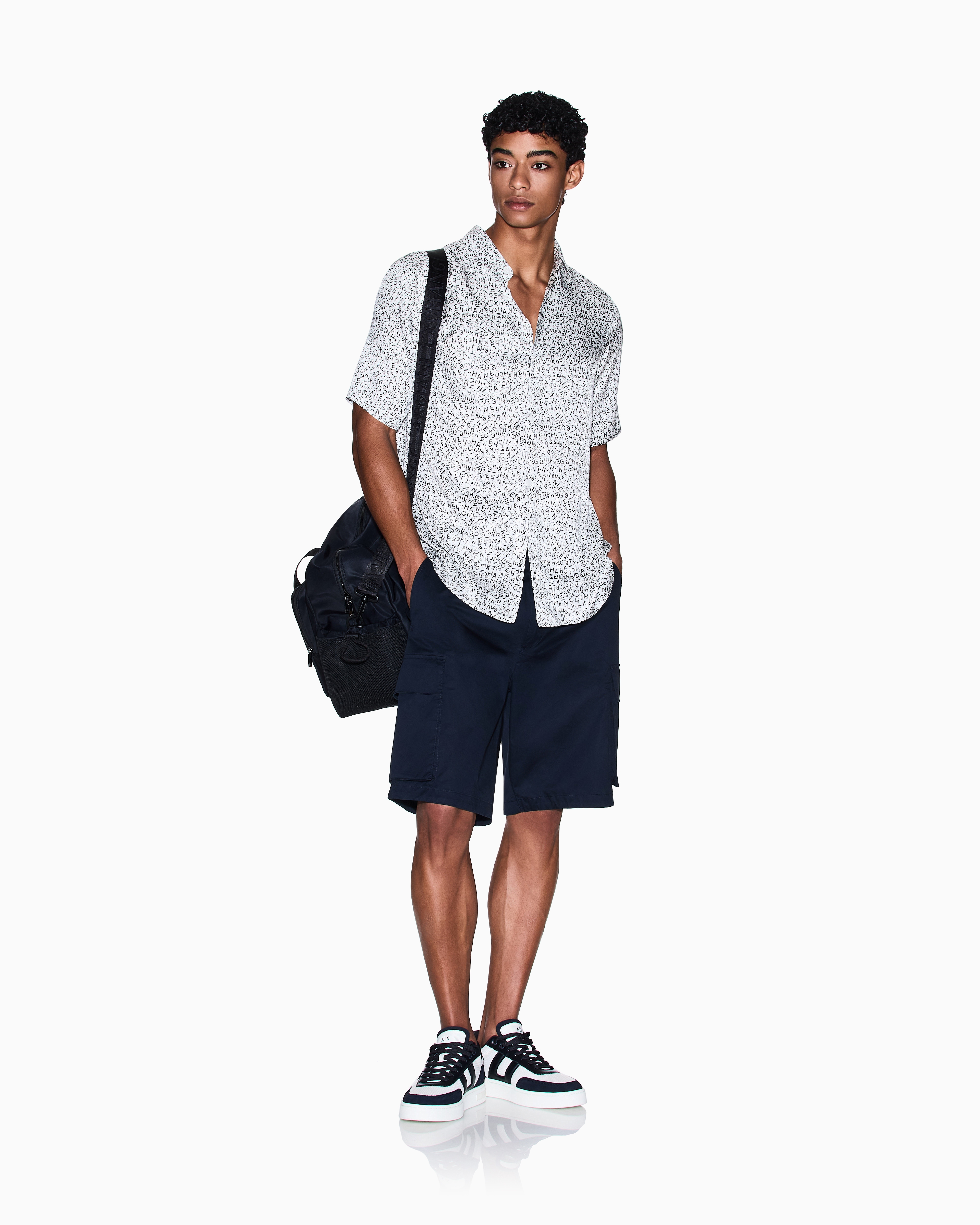 Armani Exchange - Twill cargo Bermuda shorts, Man, Navy Blue, Size: