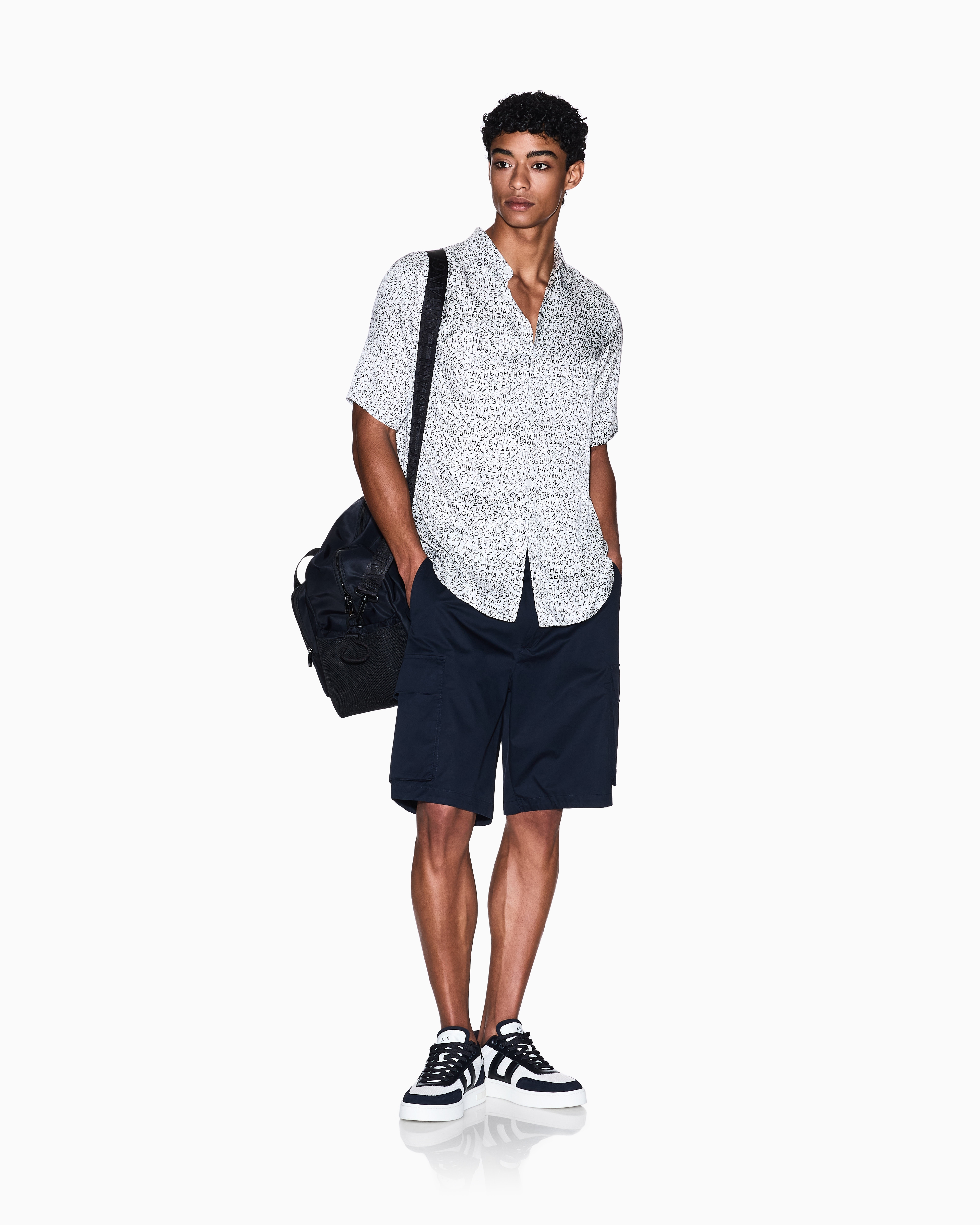 Armani Exchange All-over Print Short-sleeved Shirt In Gray