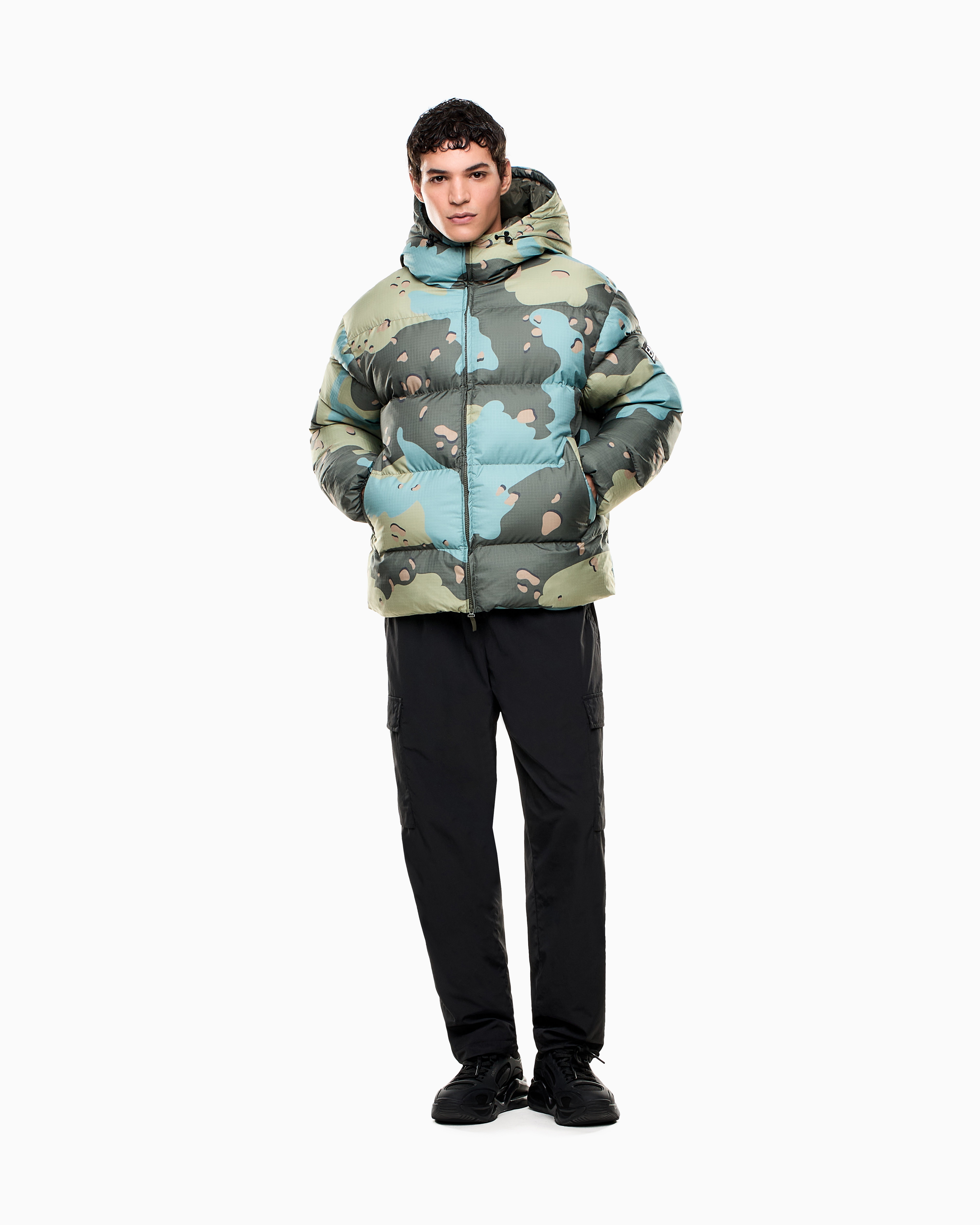 Ea7 Iridescent Nylon Padded Jacket With Hood In Multi