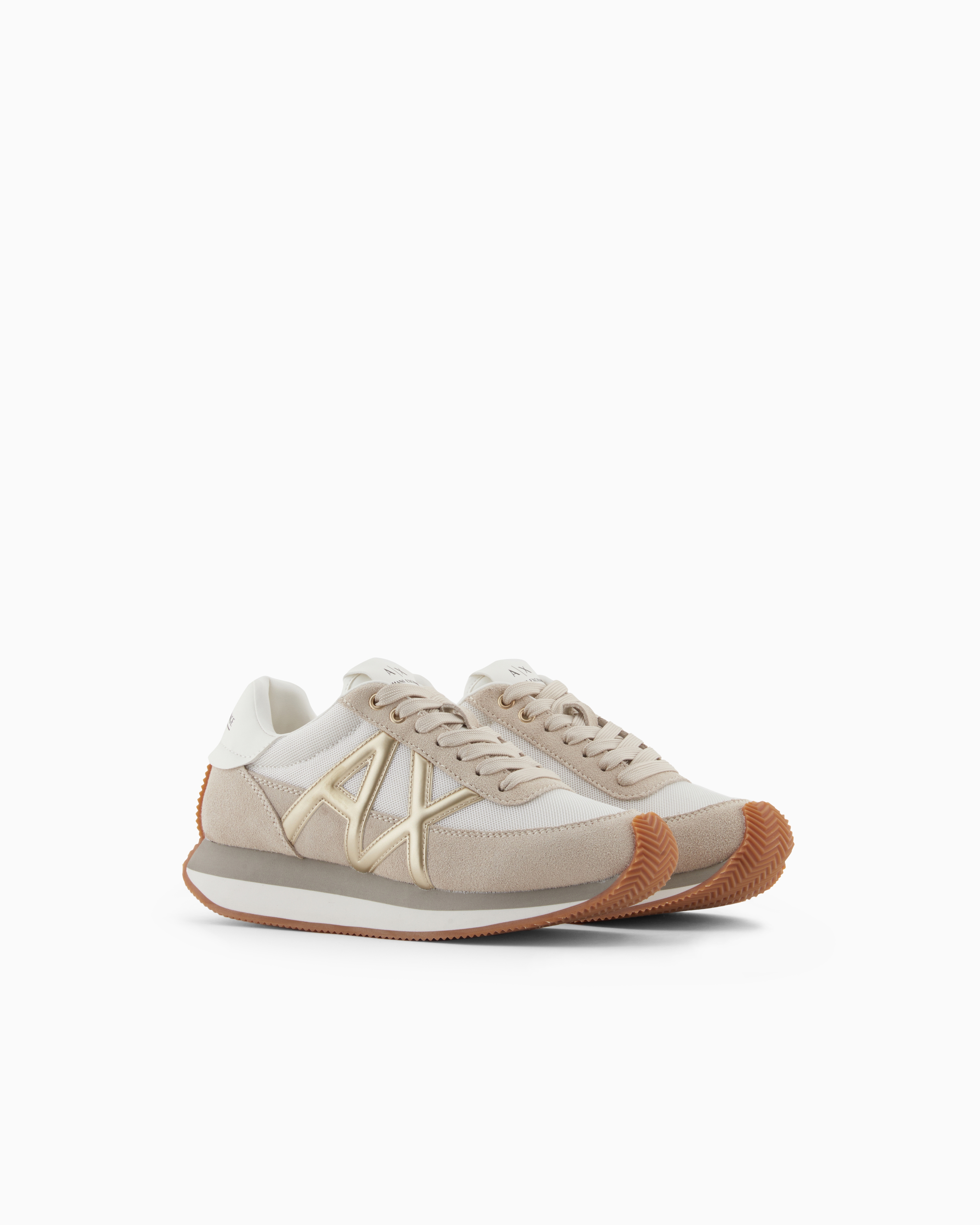 【再Sale】EMPORIO ARMANIスニーカーホワイト/ローズゴールド Nylon sneakers with suede details | Emporio Armani