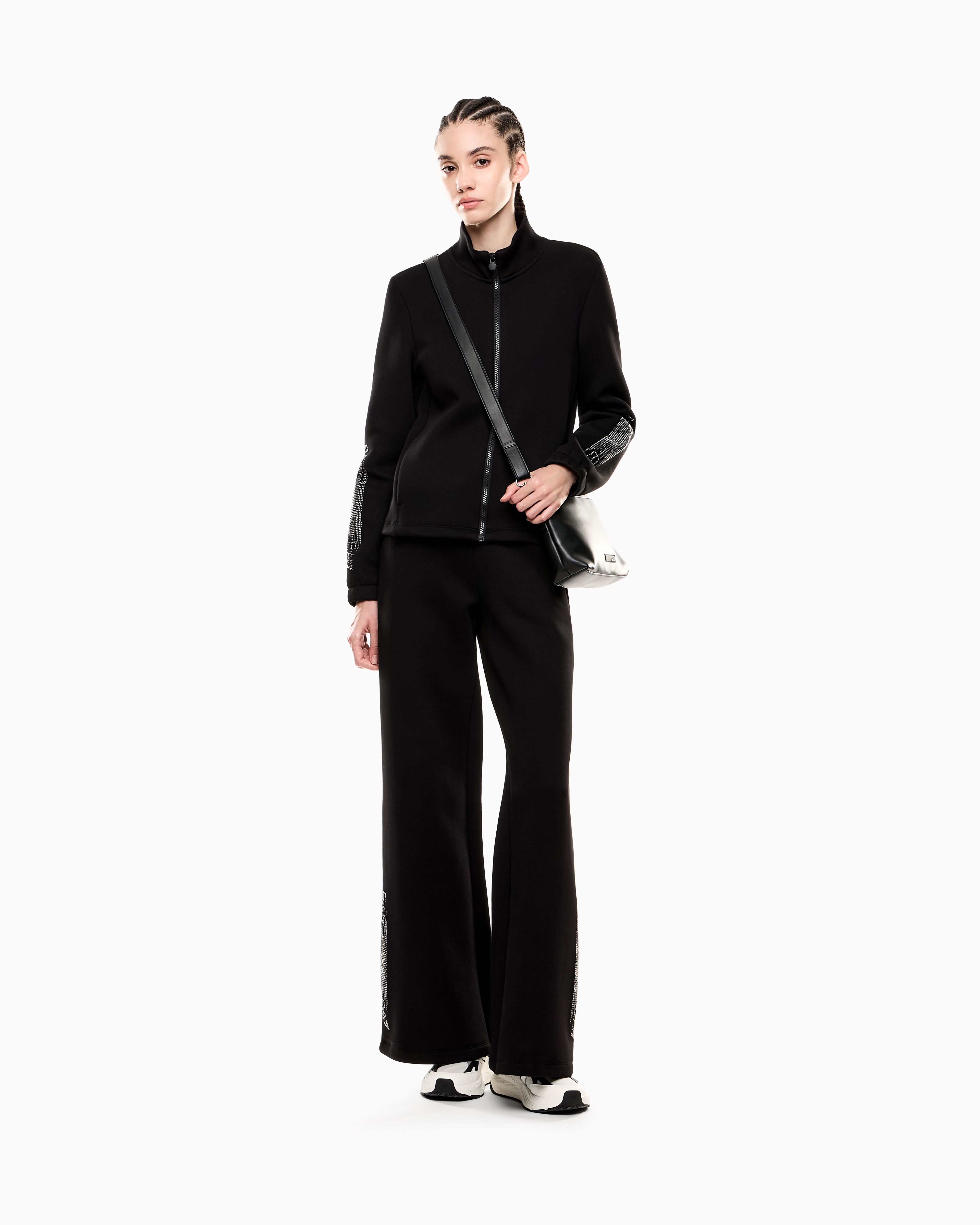 Ea7 Logo Series Cotton-blend Wide-leg Trousers In Black
