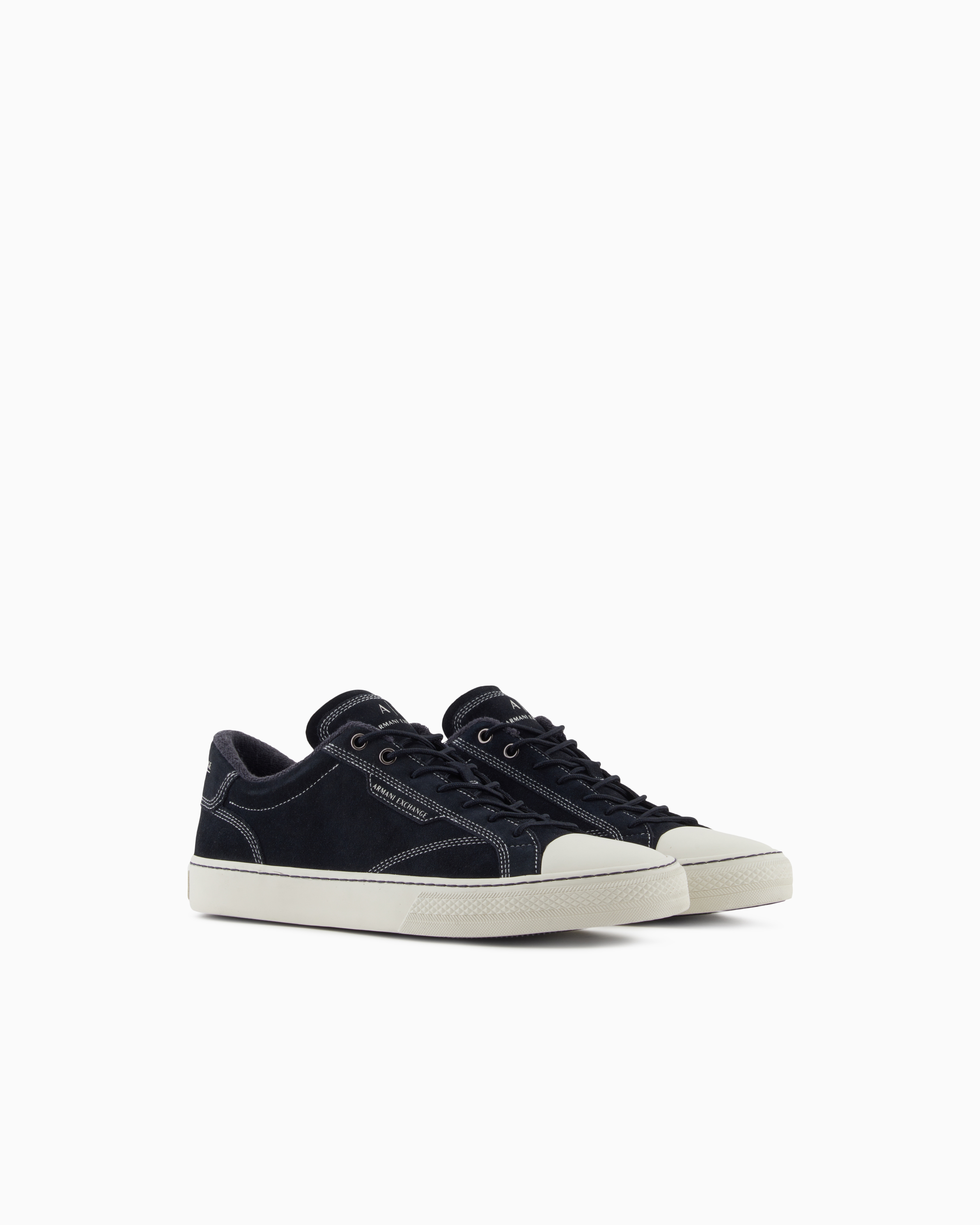 Armani Exchange - Leather sneakers with stitching, Man, Navy Blue, Size: