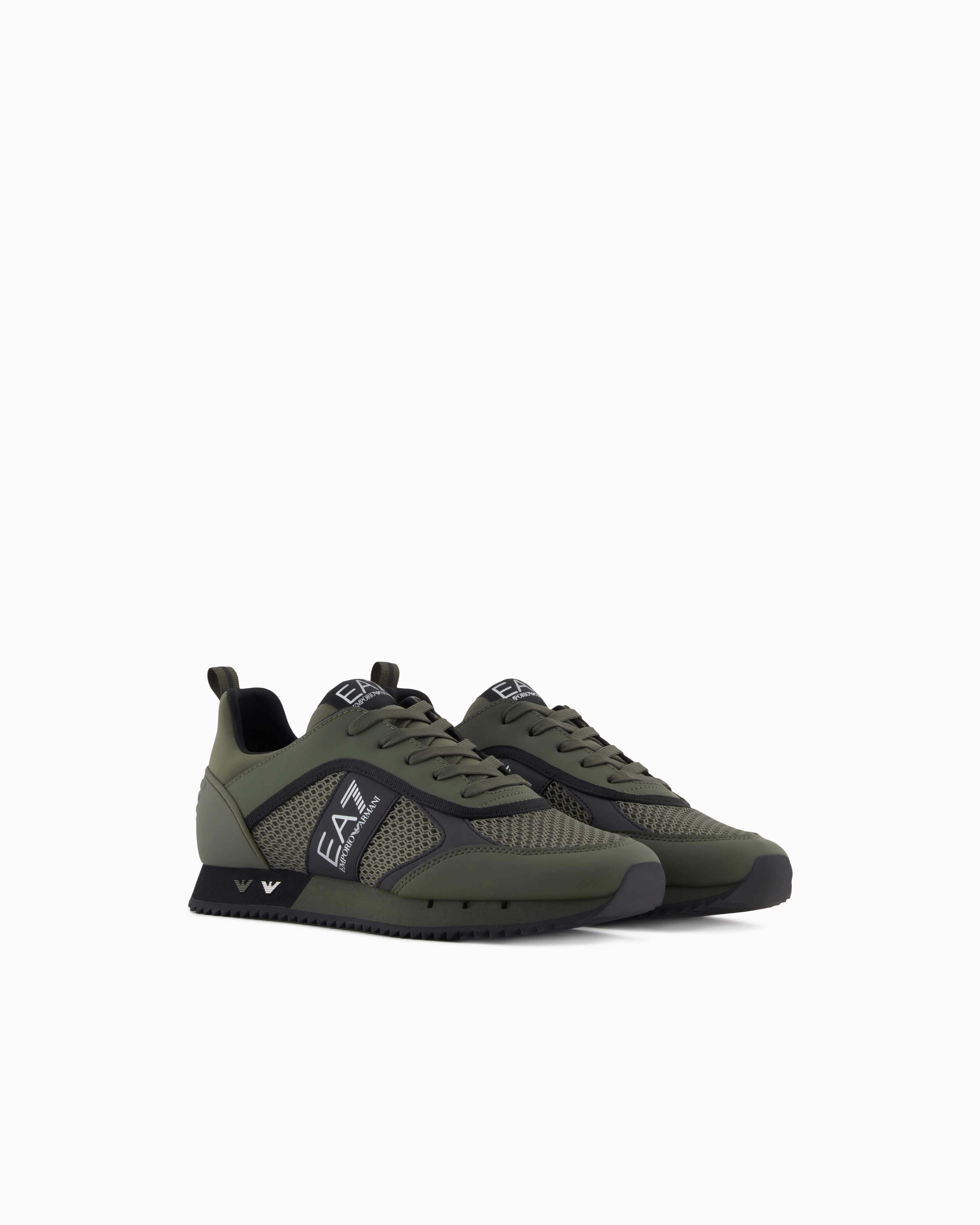 Ea7 Black And White Laces Sneakers In Green