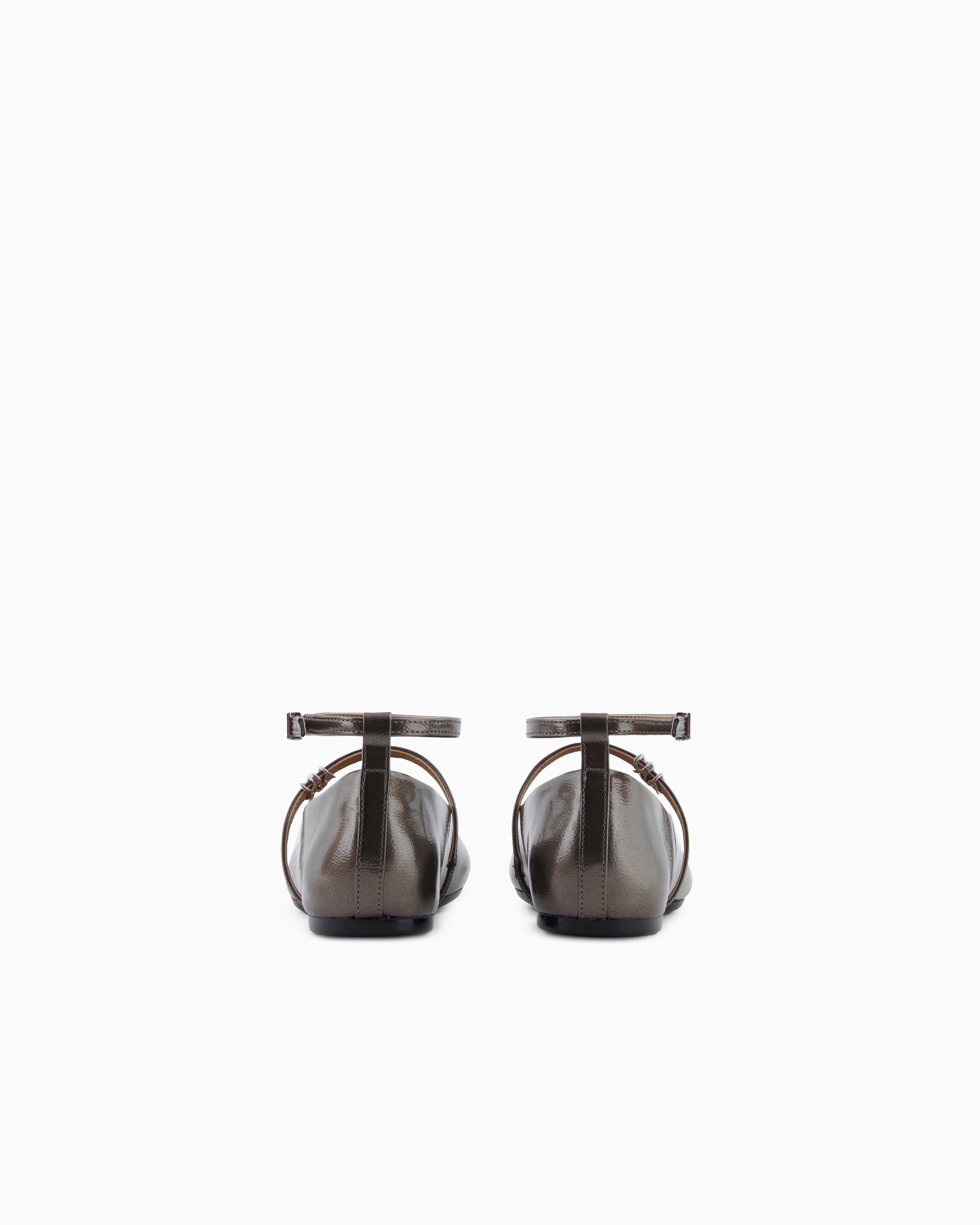 Armani Exchange Pointed Toe Ballerinas With Straps In Silver