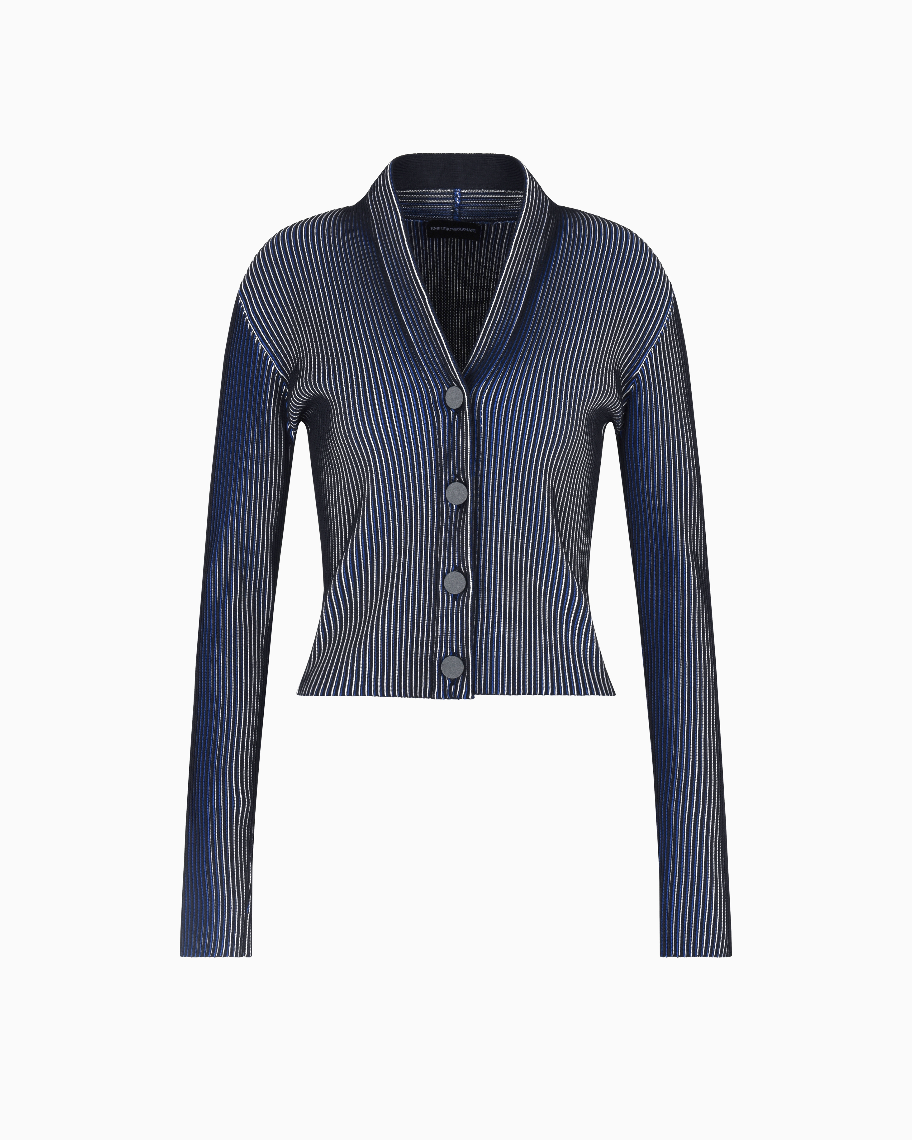 Emporio Armani Bicolor Ribbed Striped Cardigan Sweater In Blue