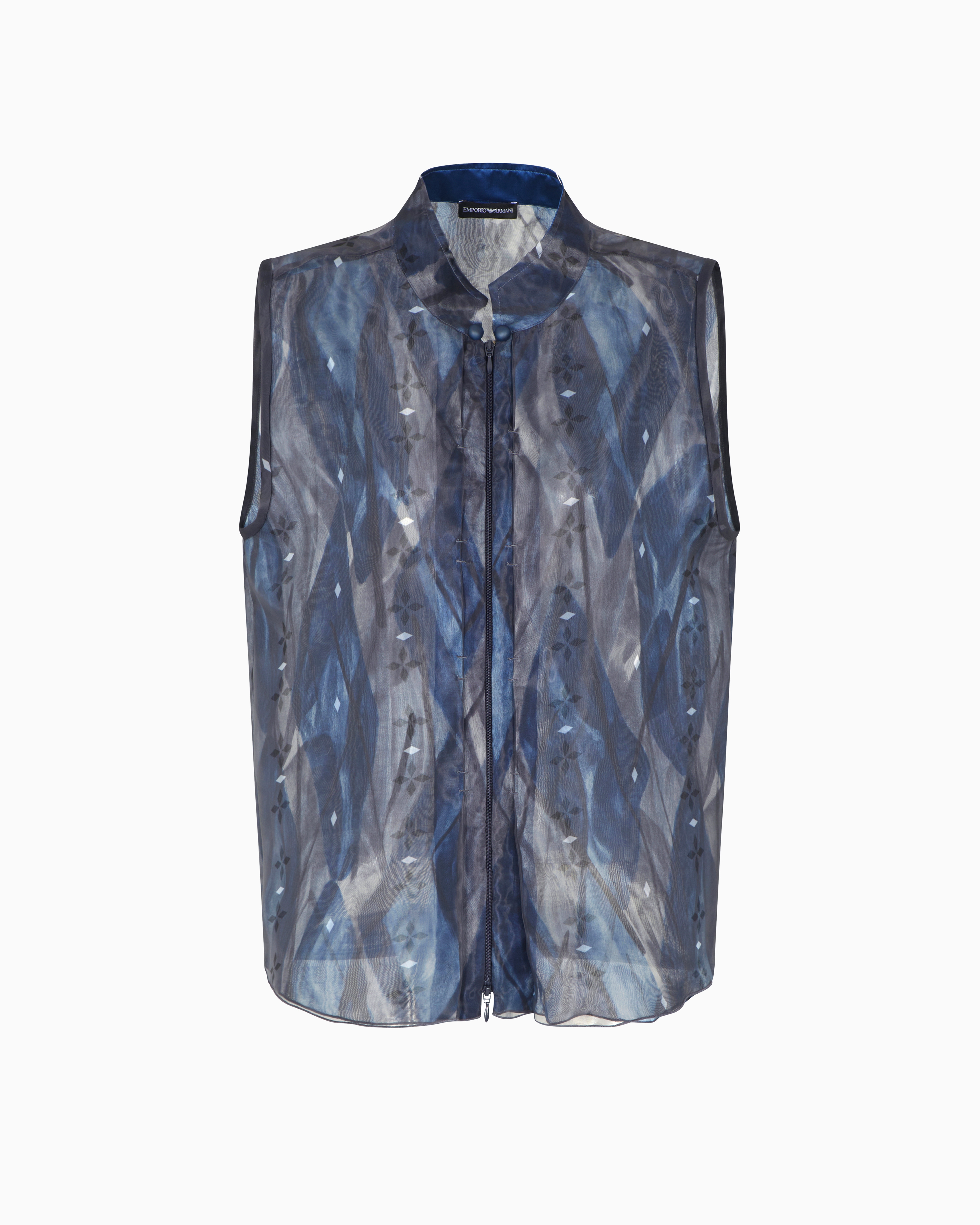 Emporio Armani - Jeu de Cartes technical organza sleeveless top, Woman, Patterned, Size: