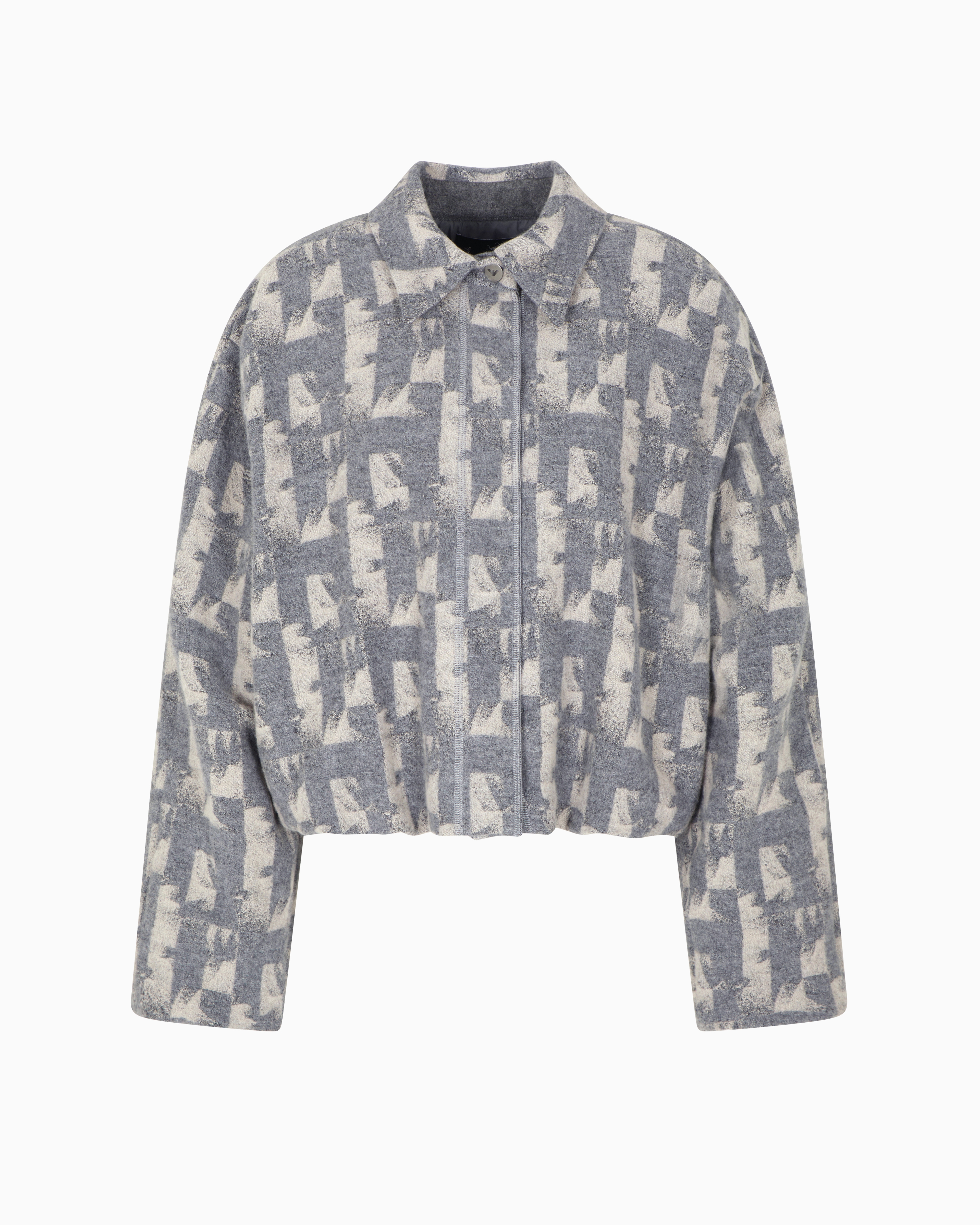 Emporio Armani Jacquard Wool-blend Blouson With An Irregular Geometric Motif In Gray