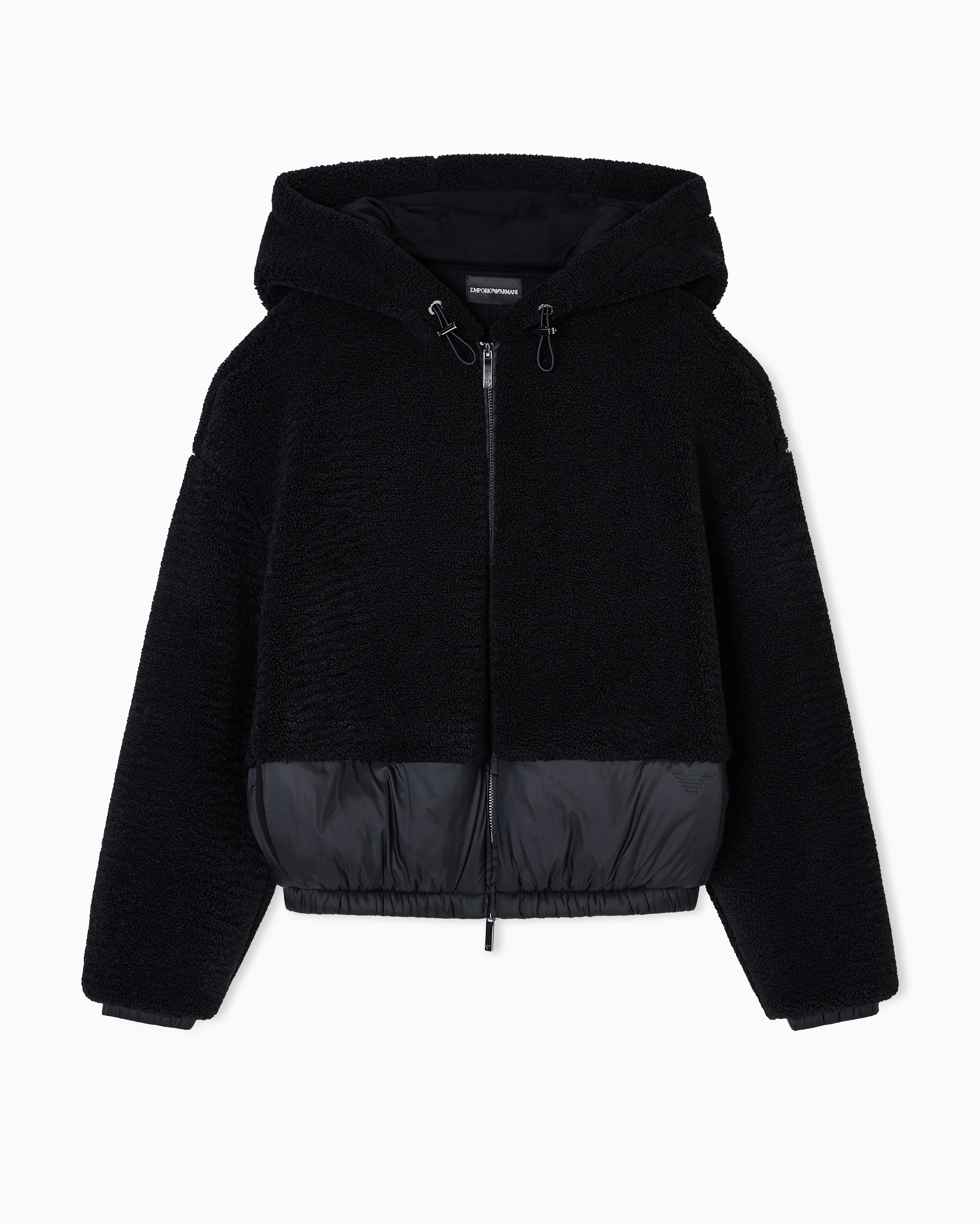 Emporio Armani - Sherpa blouson with hood and zip, Woman, Black, Size: