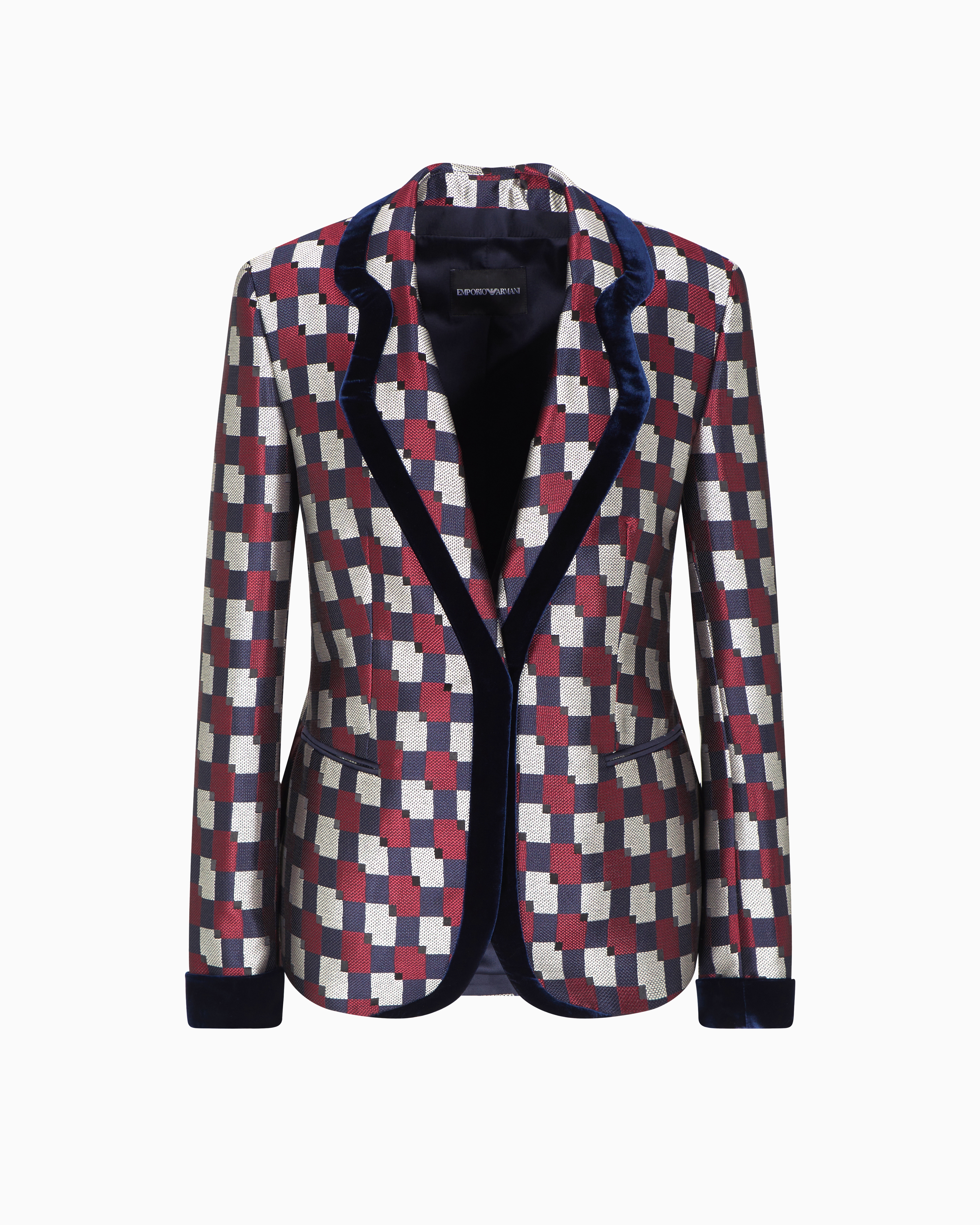 Emporio Armani - Geometric jacquard blazer with velvet details, Woman, Patterned, Size: