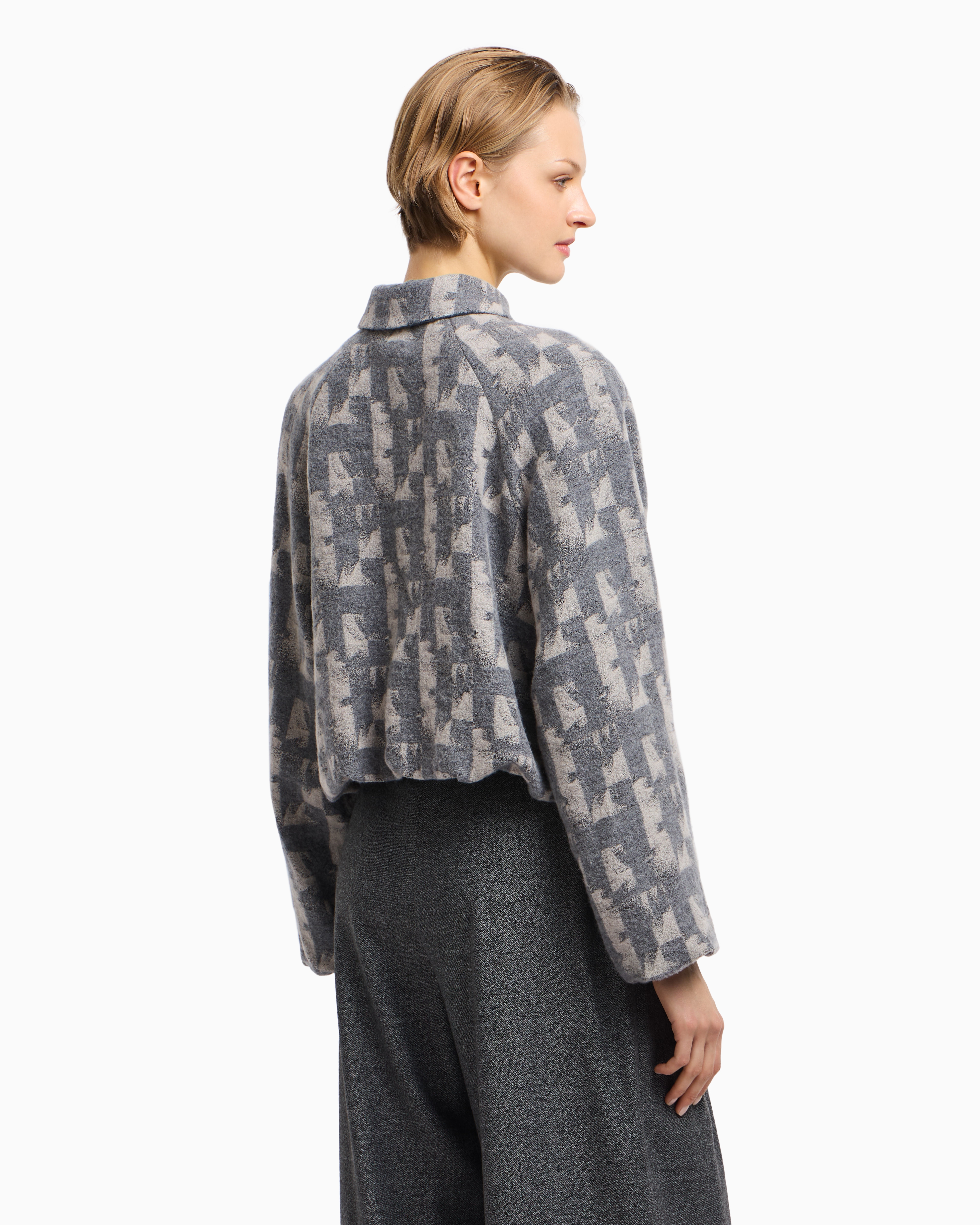 Emporio Armani Jacquard Wool-blend Blouson With An Irregular Geometric Motif In Gray