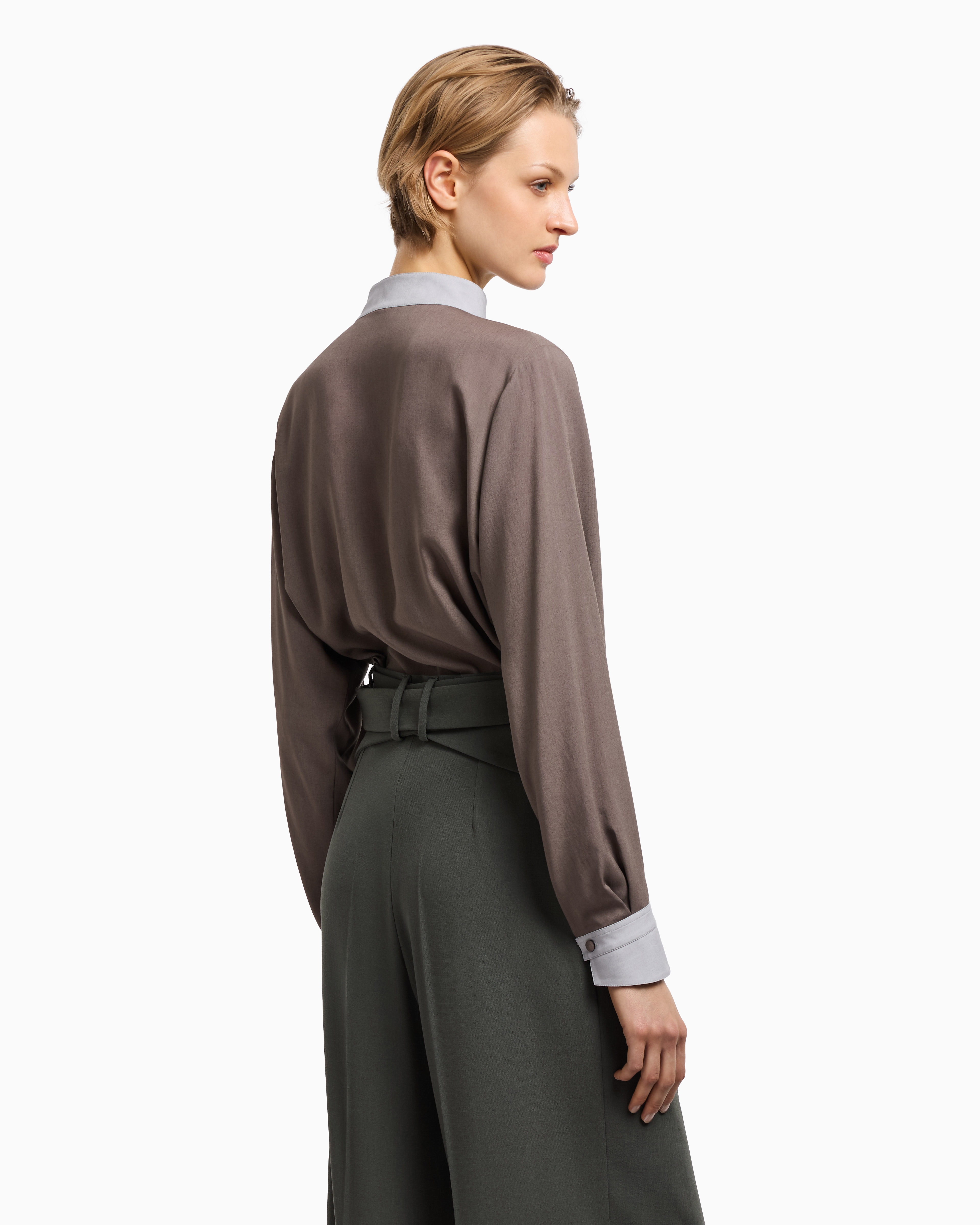 Emporio Armani Chemise À Fermeture Décentrée En Mousseline Fluide In Brown