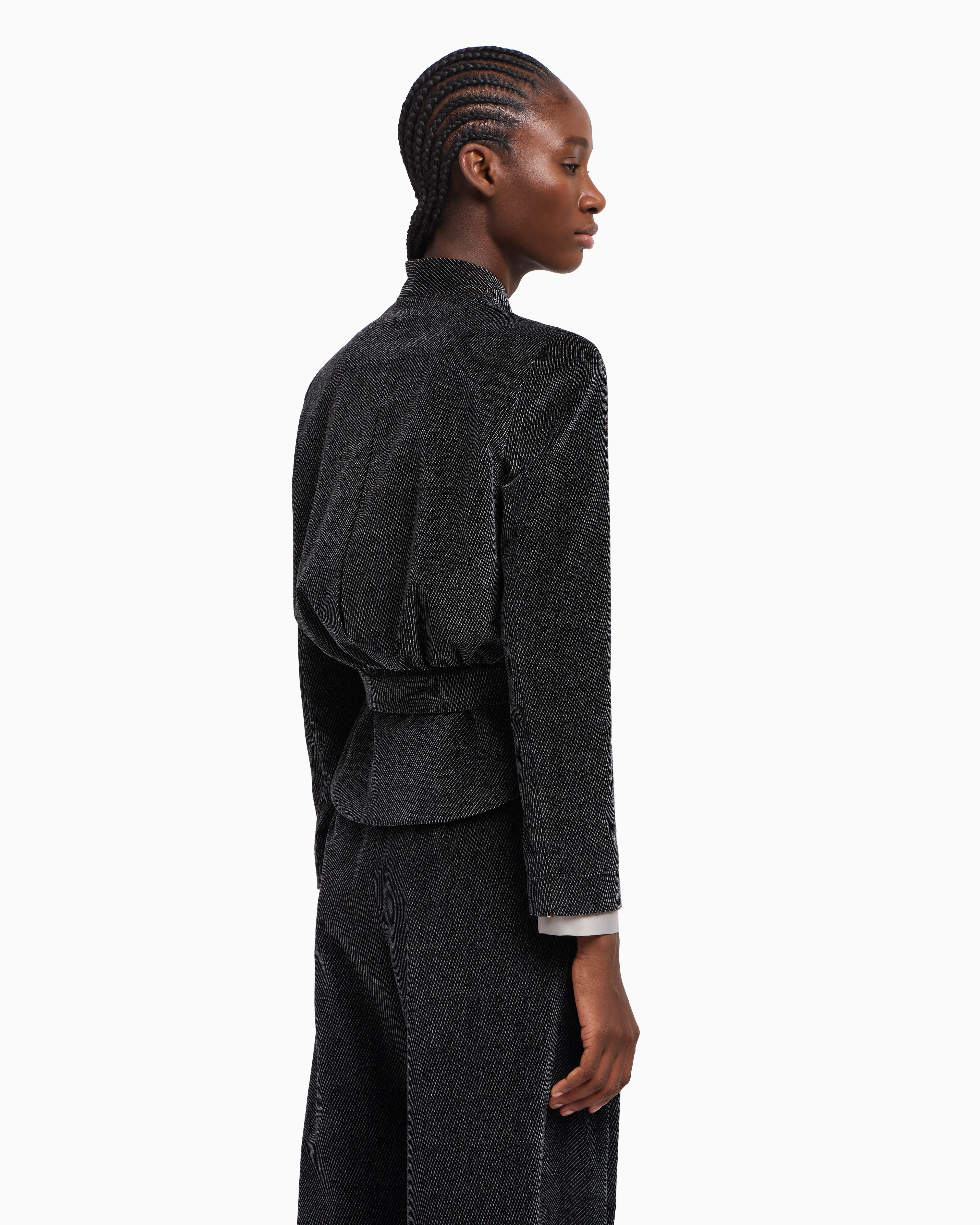 Emporio Armani Cavalry-effect Printed Velvet Jacket With Off-centre Fastening In Gray