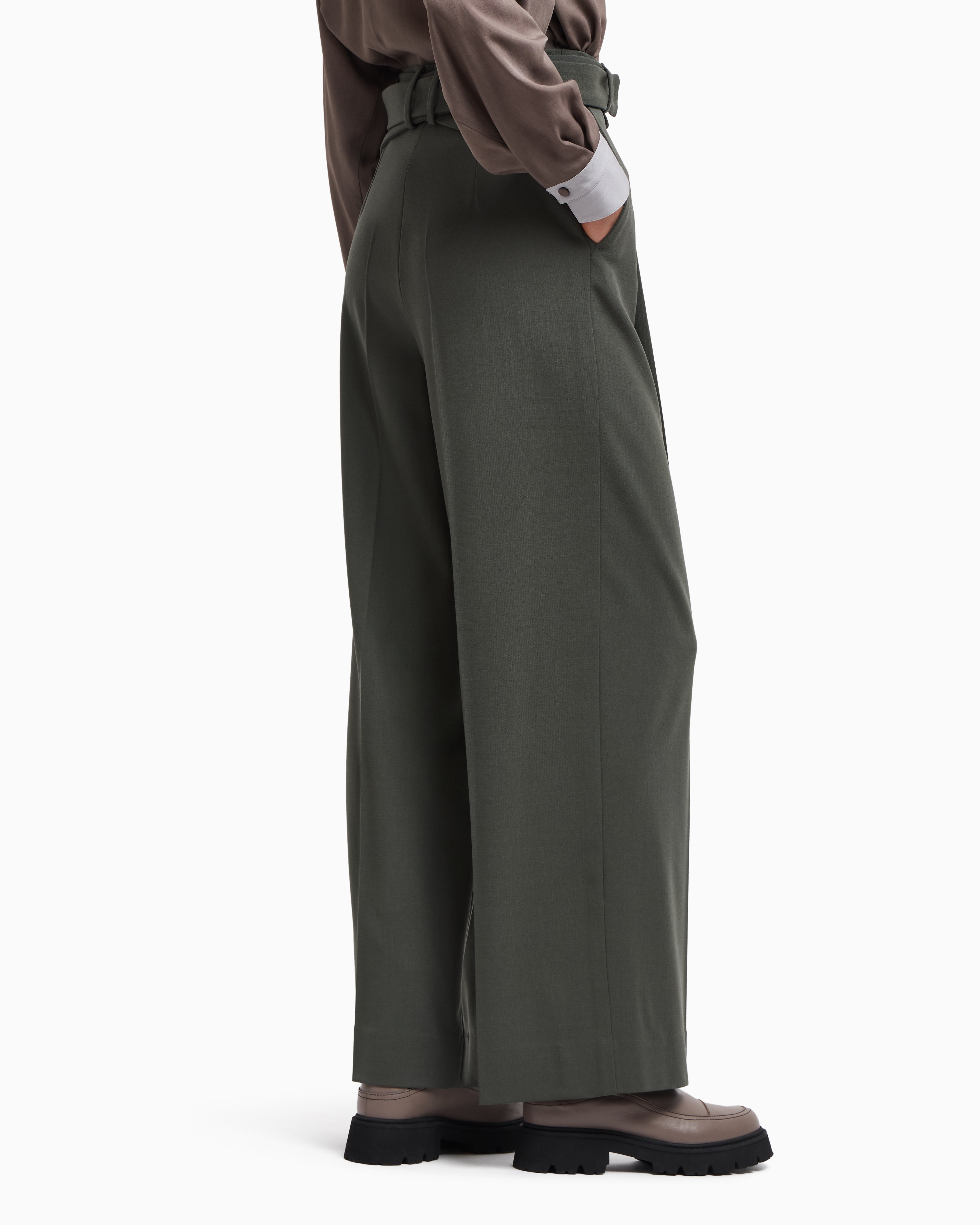 Emporio Armani Barathea Wool Trousers With A Belt In Green
