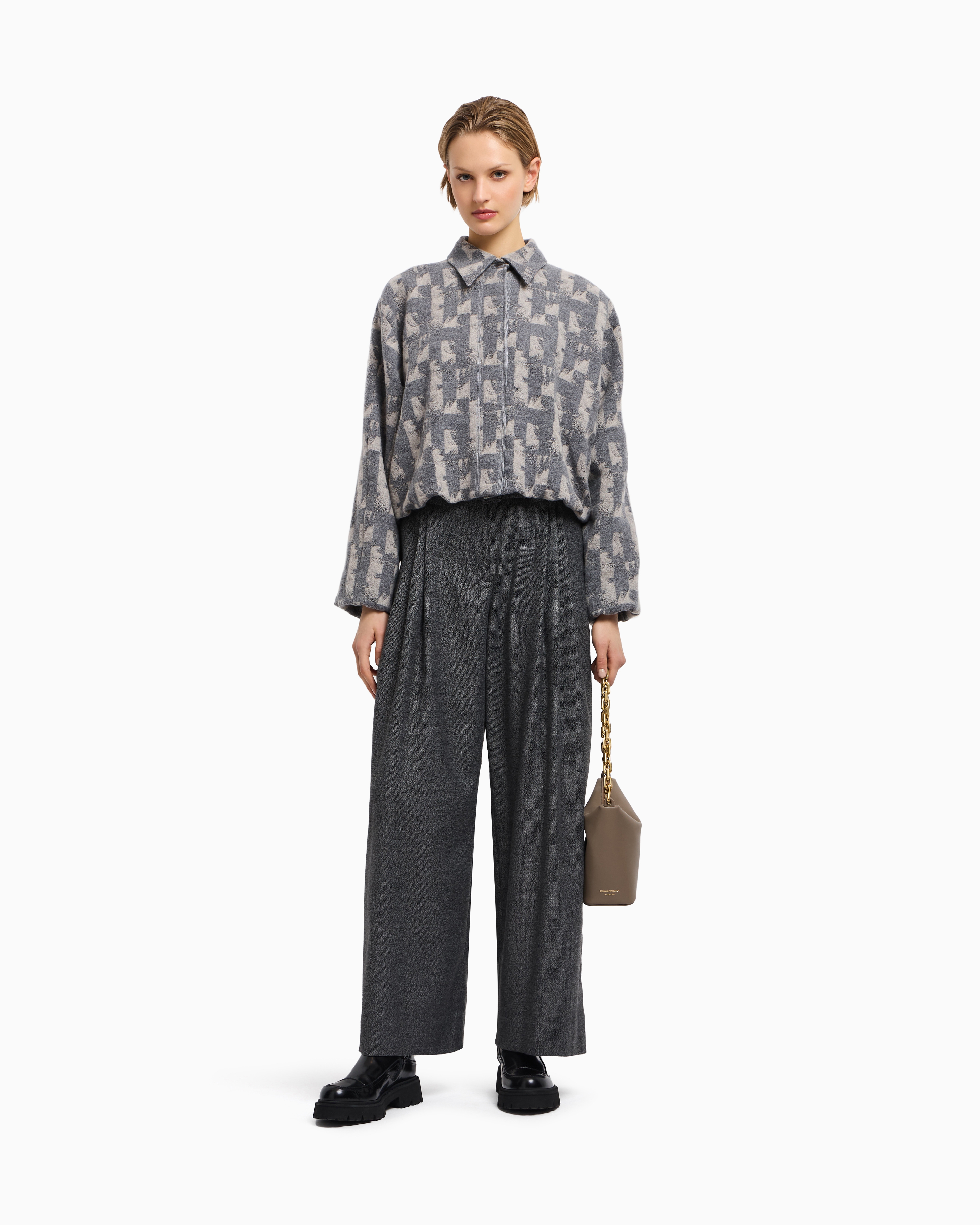 Emporio Armani Jacquard Wool-blend Blouson With An Irregular Geometric Motif In Gray