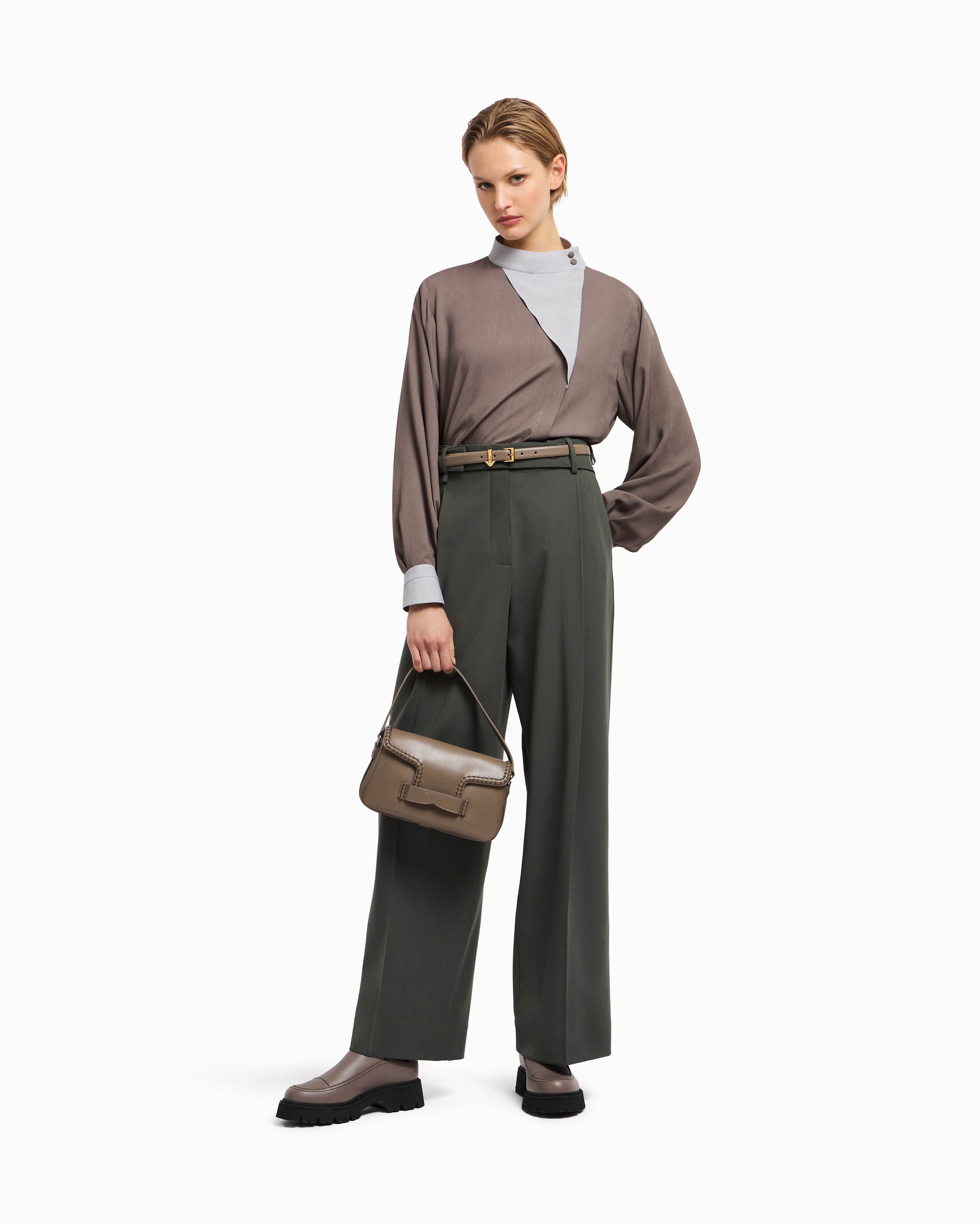 Emporio Armani Barathea Wool Trousers With A Belt In Green