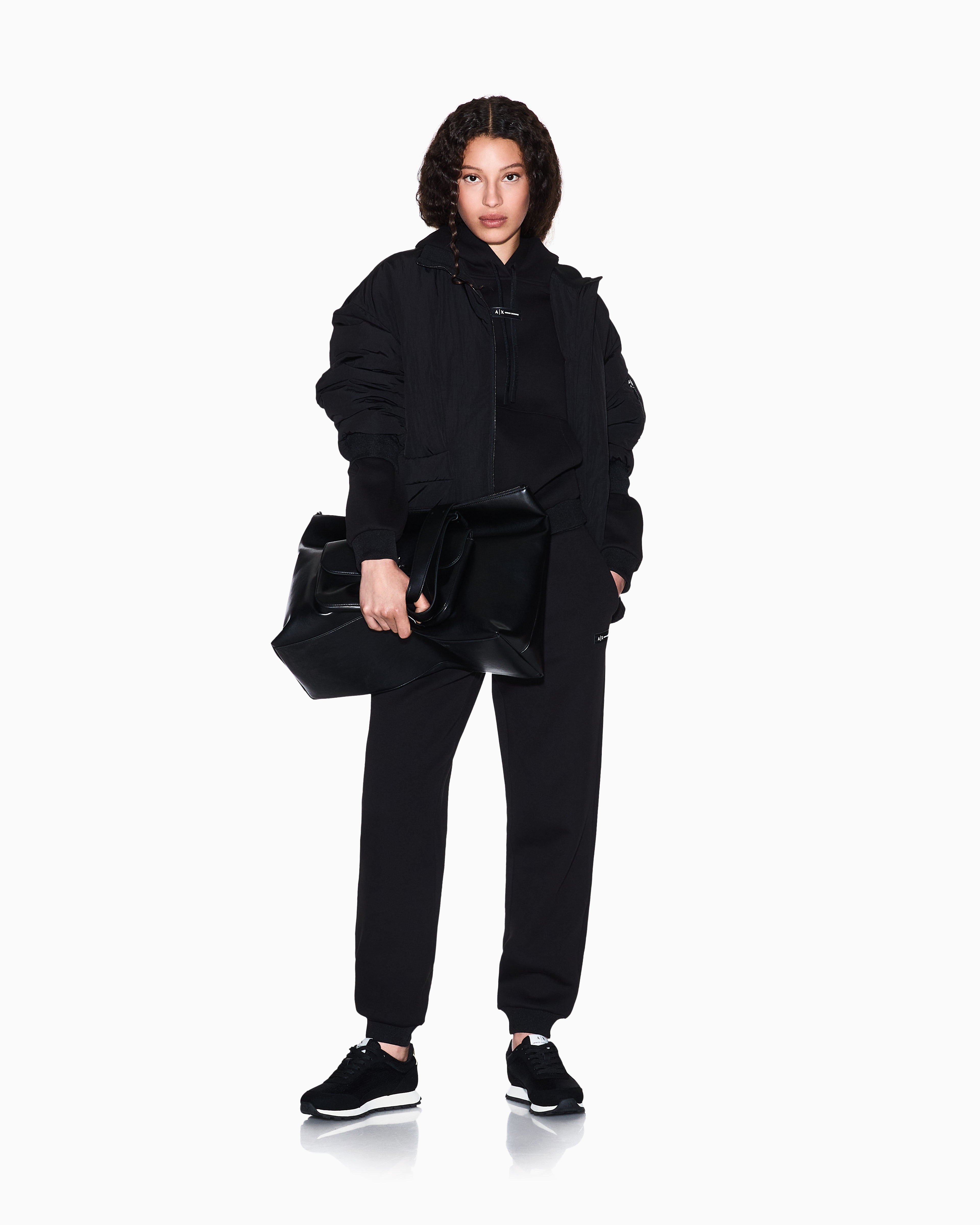 Armani Exchange - HOODED LOGO SWEATSHIRT, Woman, Black, Size: