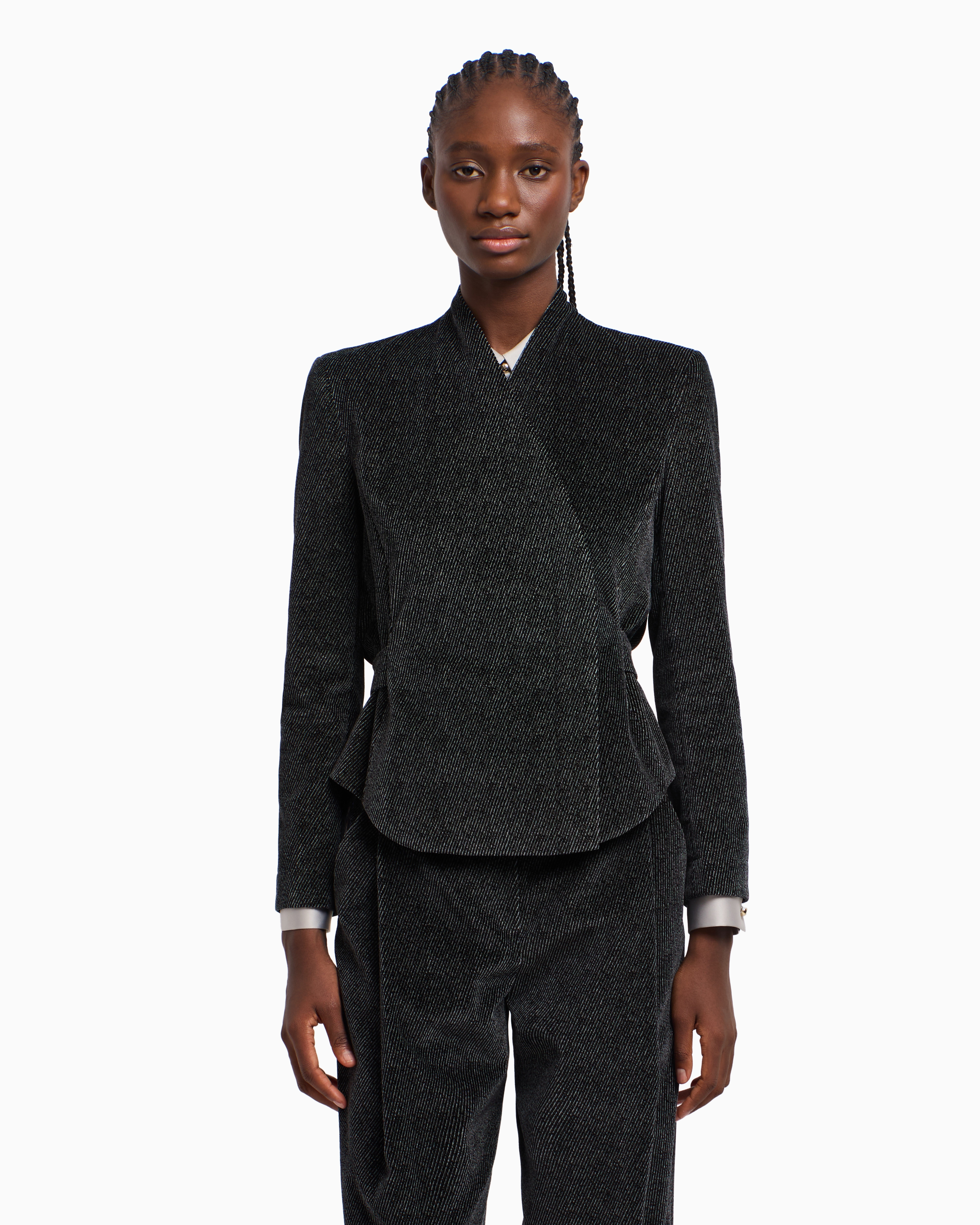 Emporio Armani Cavalry-effect Printed Velvet Jacket With Off-centre Fastening In Gray