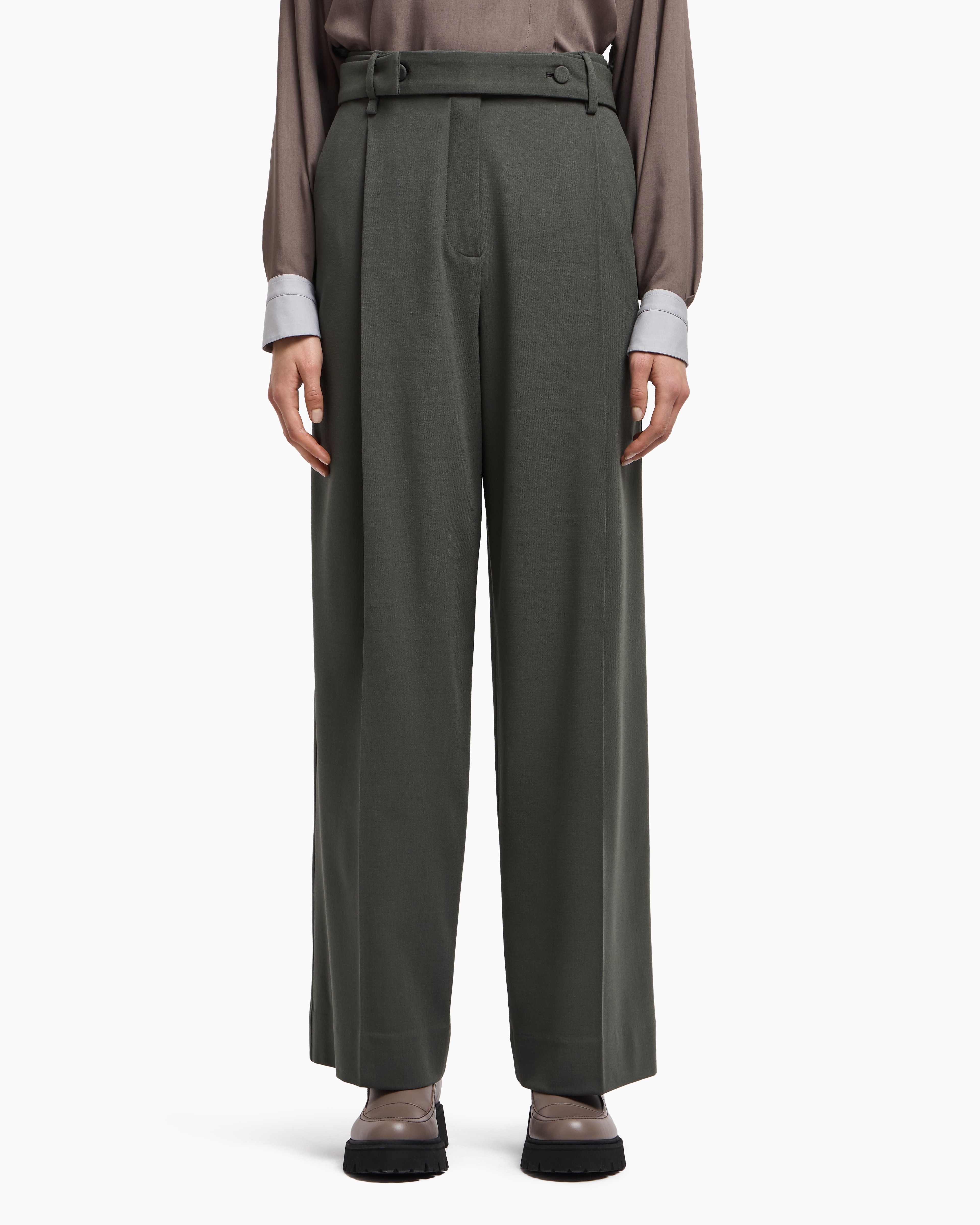 Emporio Armani Barathea Wool Trousers With A Belt In Green