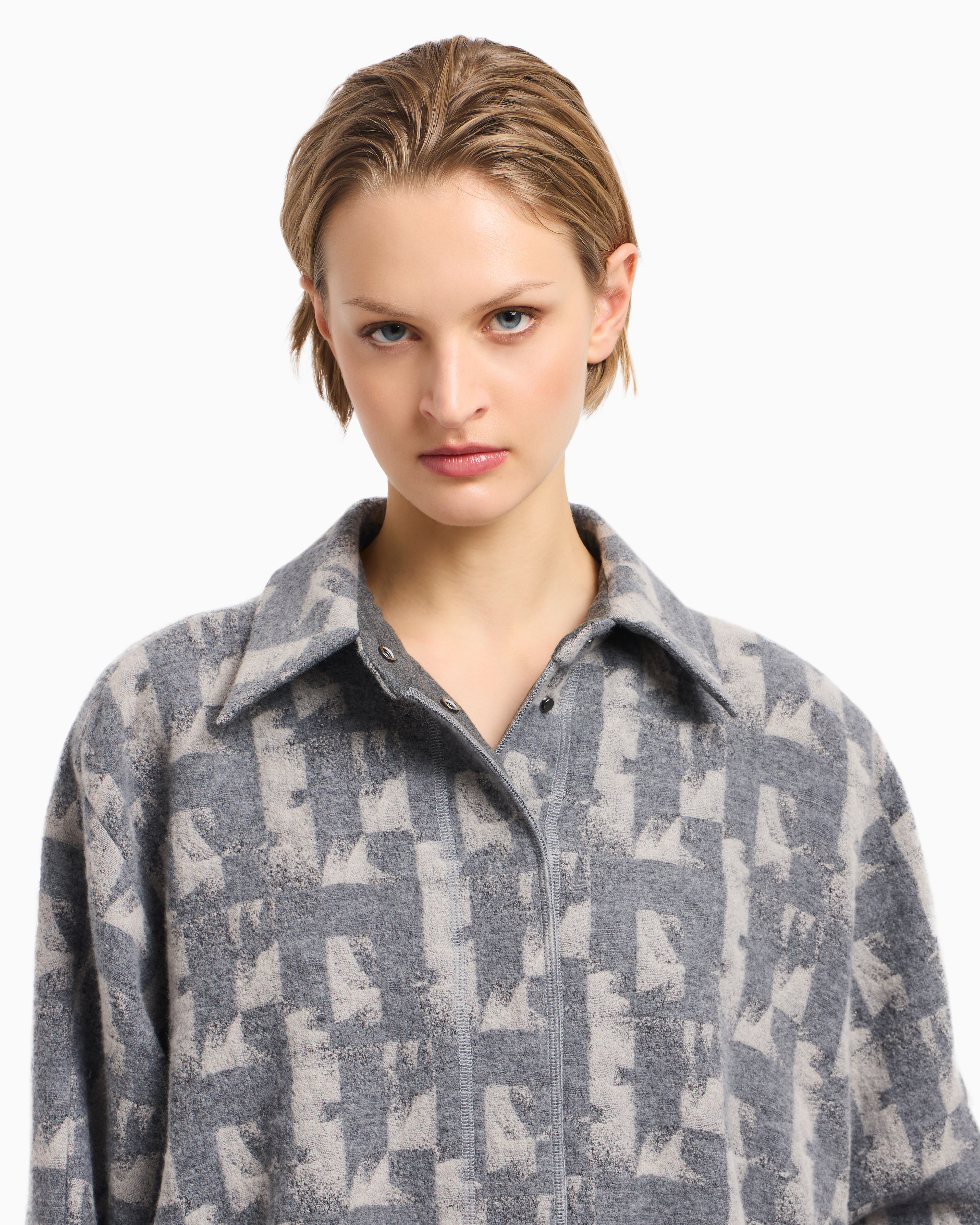 Emporio Armani Jacquard Wool-blend Blouson With An Irregular Geometric Motif In Gray