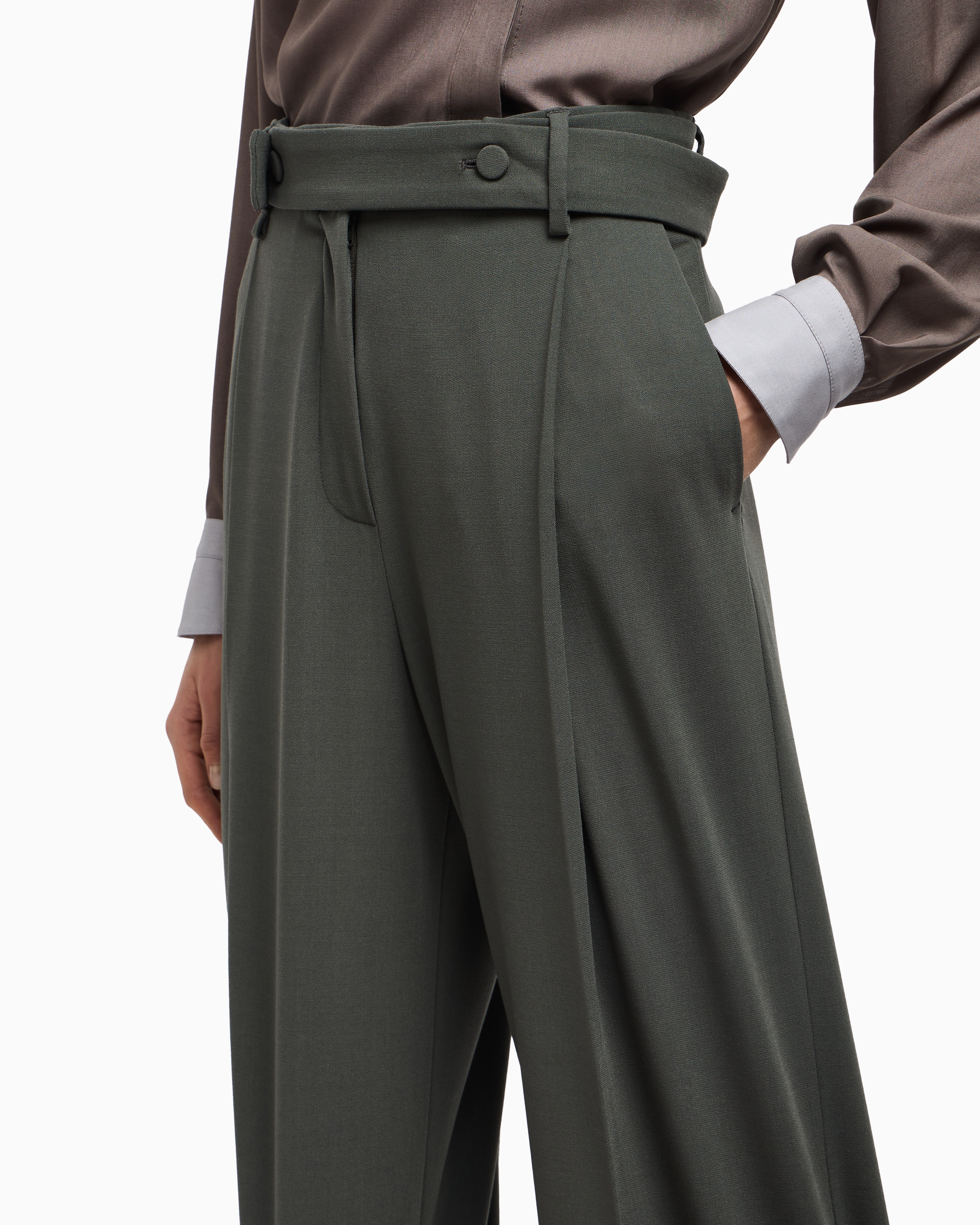 Emporio Armani Barathea Wool Trousers With A Belt In Green