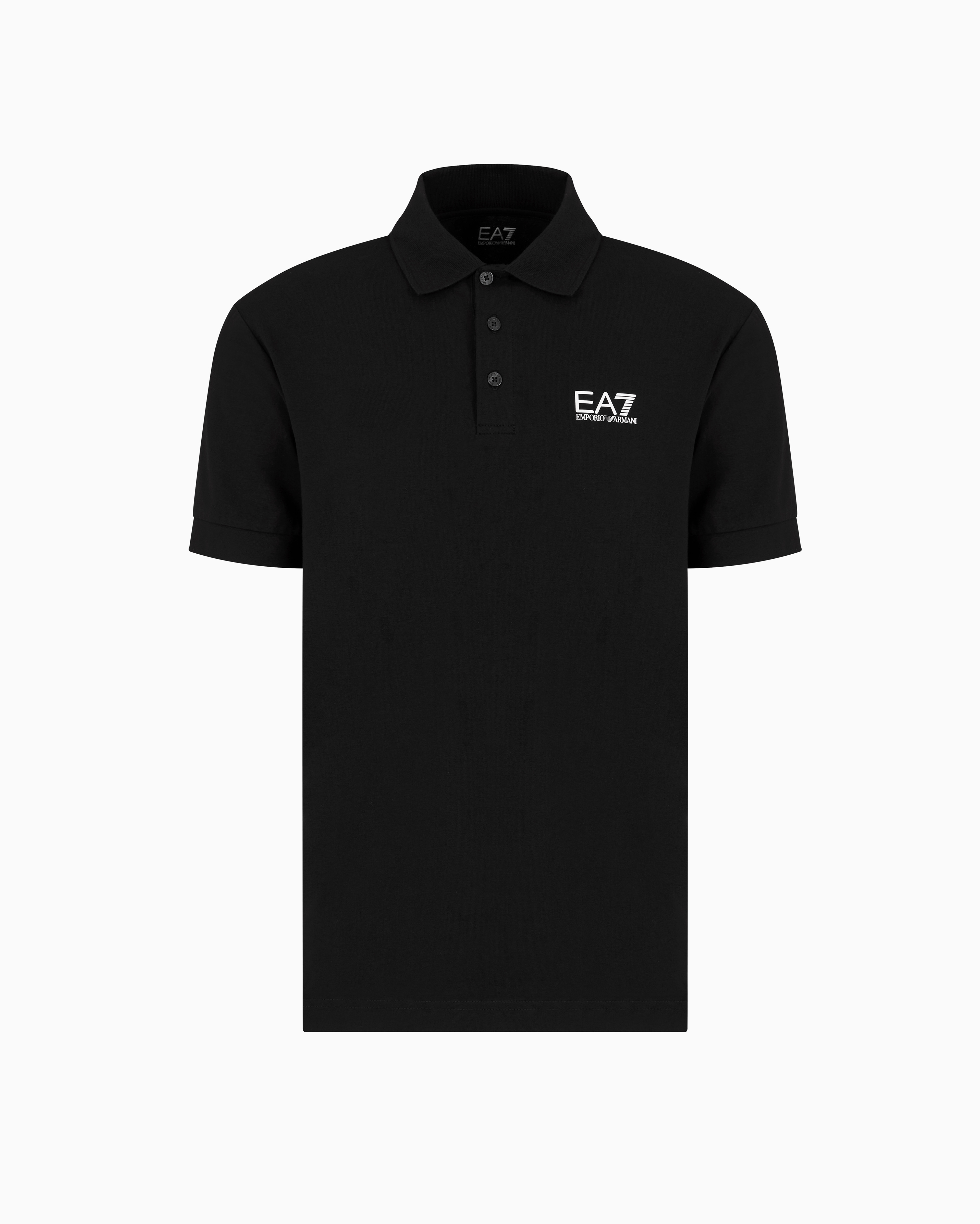 Ea7 Black Core Identity Stretch-Cotton Polo Shirt Medium