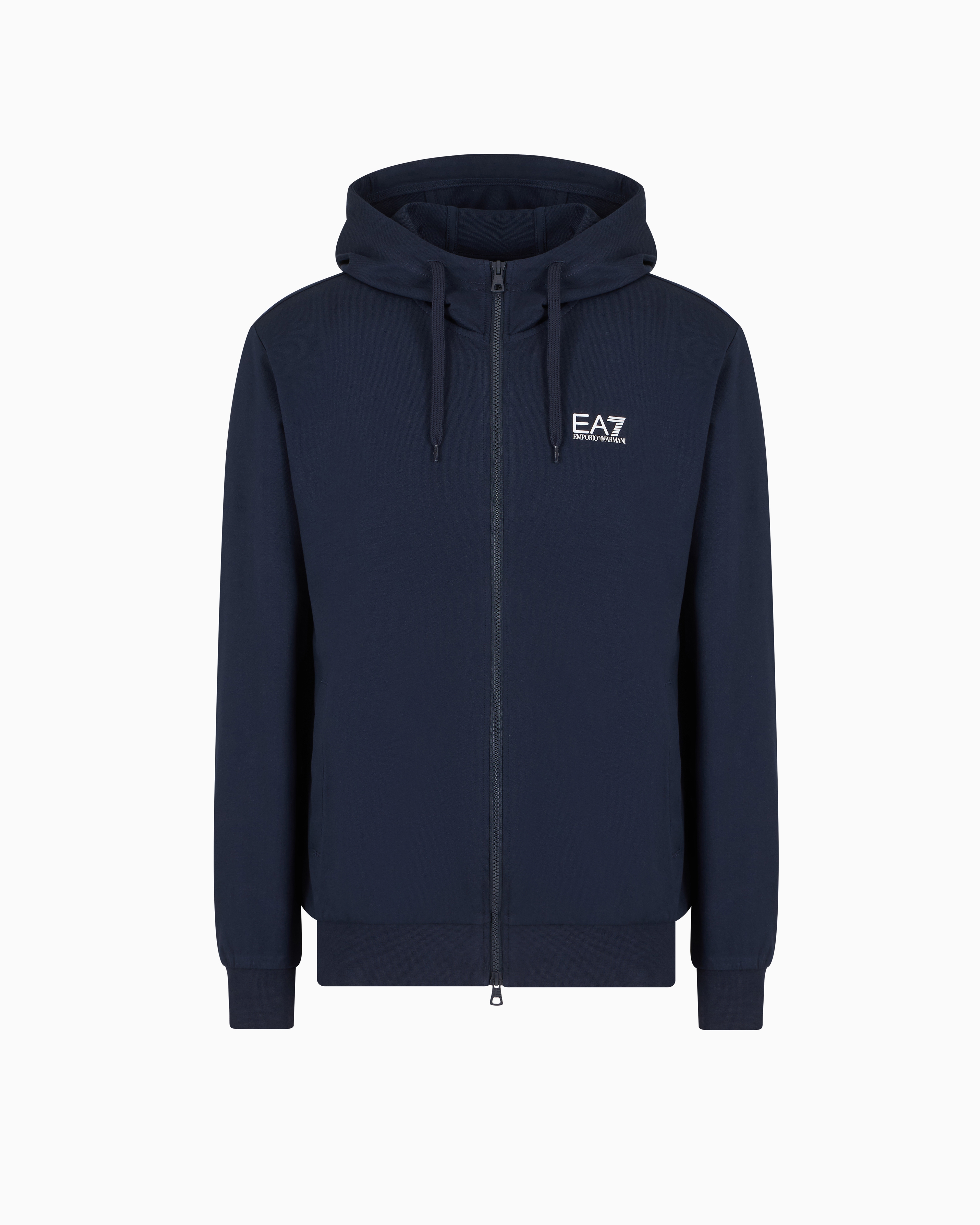 Ea7 Blue Core Identity Cotton Hooded Sweatshirt Medium