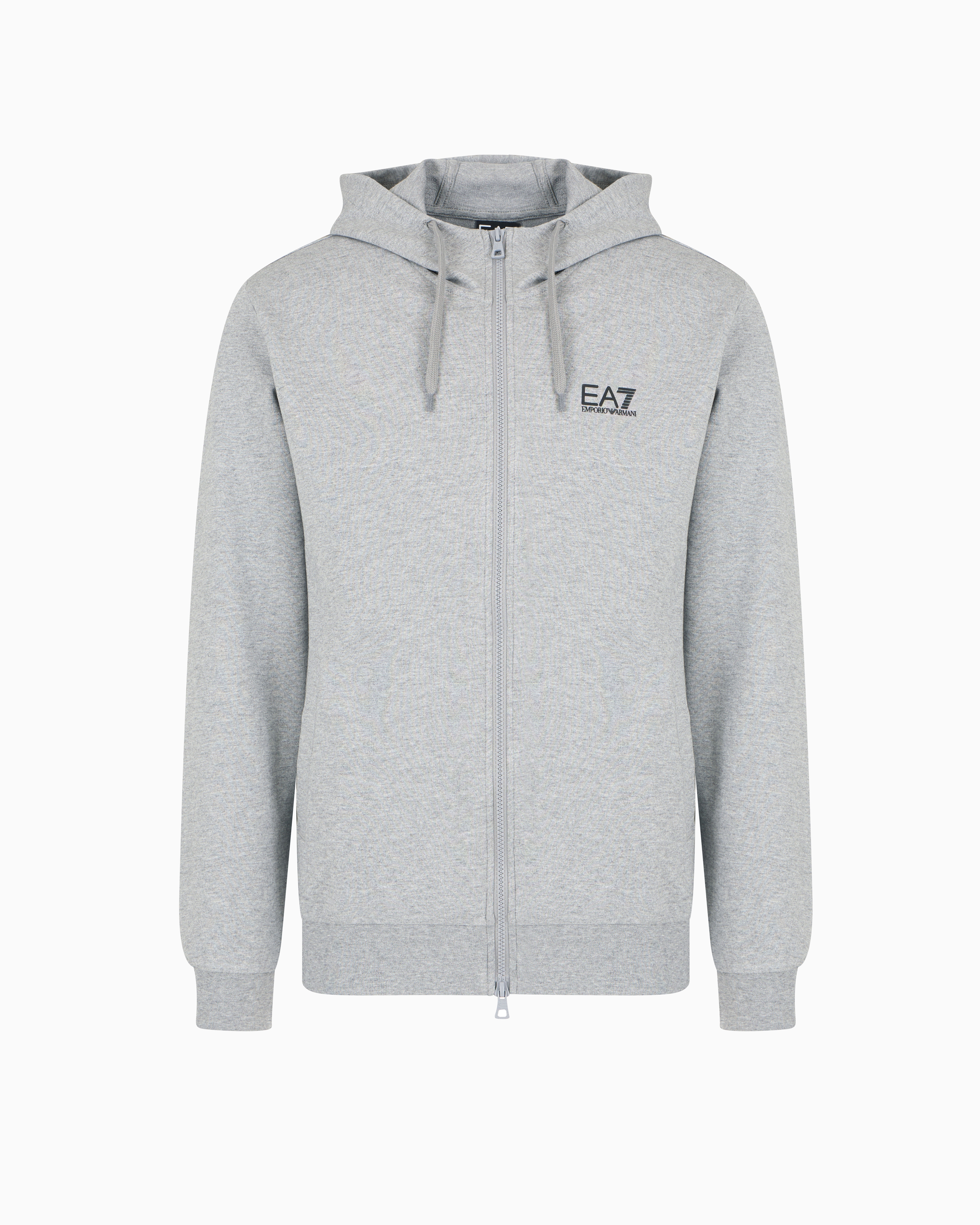 Ea7 Grey Core Identity Cotton Hooded Sweatshirt Xxs