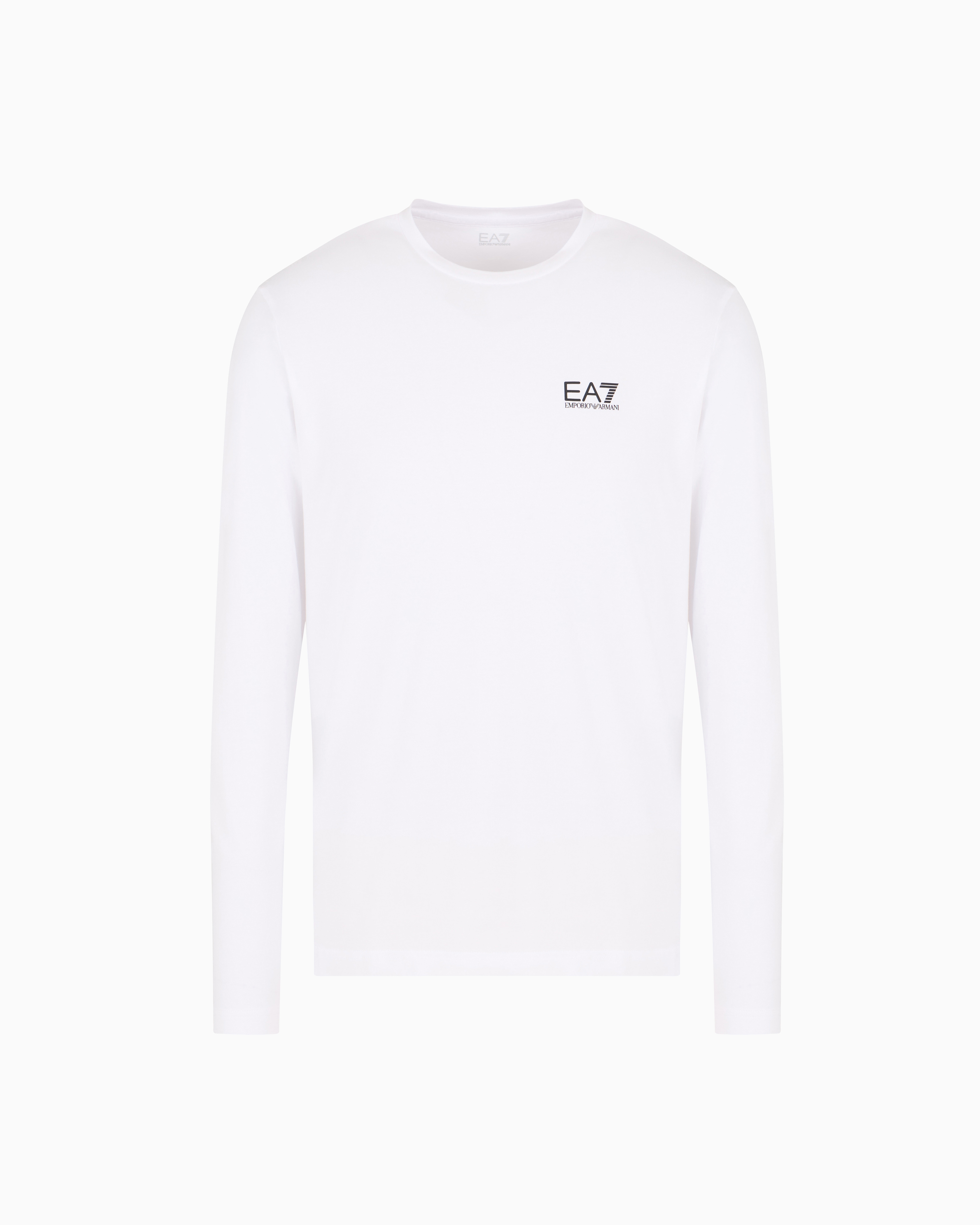 Ea7 White Long-Sleeved Cotton Core Identity T-Shirt Extra Small