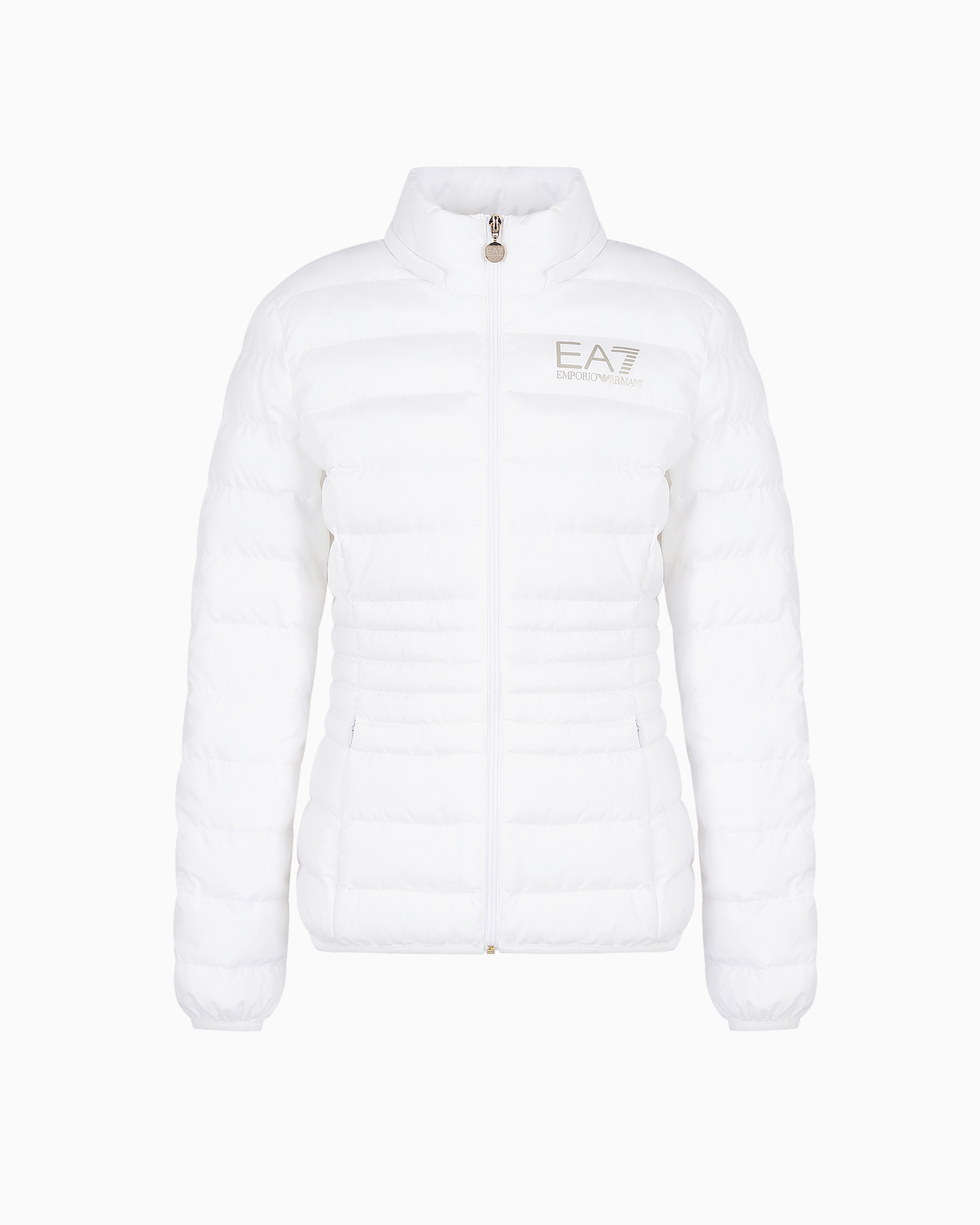 Ea7 White Core Lady Recycled Technical Fabric Padded Hooded Jacket Xxl