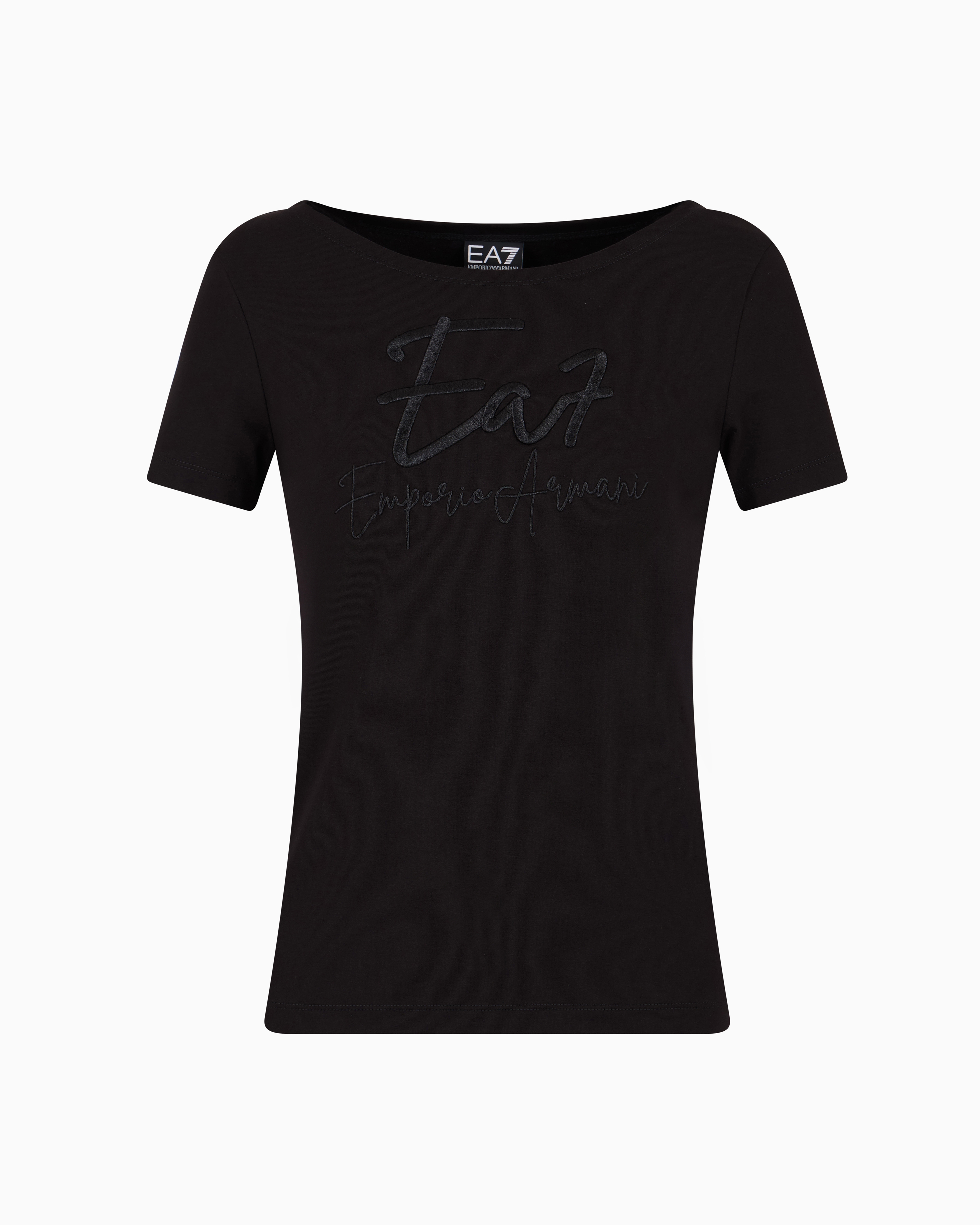 Ea7 Black Logo Series Stretch-Cotton Boat-Neck T-Shirt Extra Large