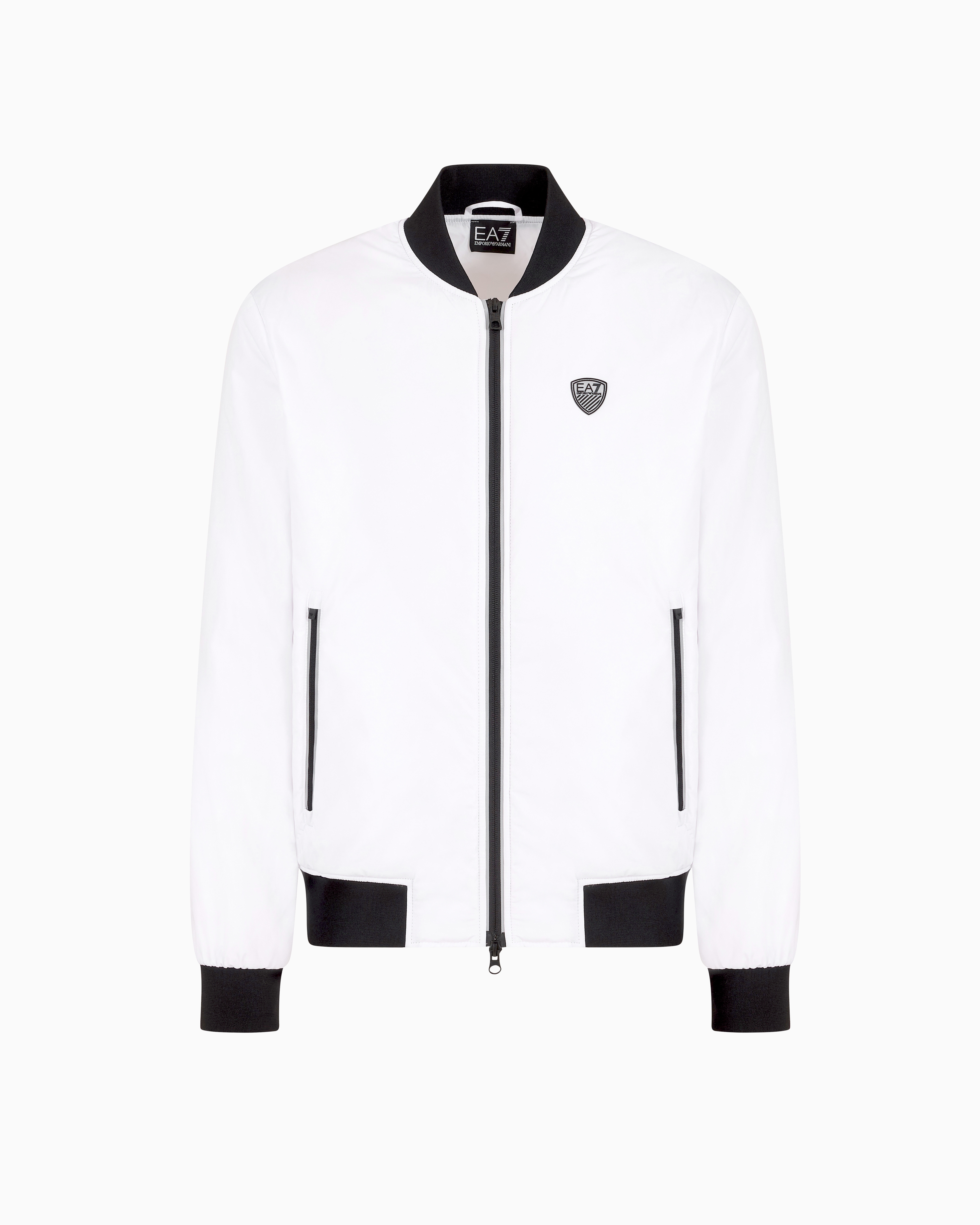 Ea7 White Premium Shield Nylon Bomber Jacket Medium