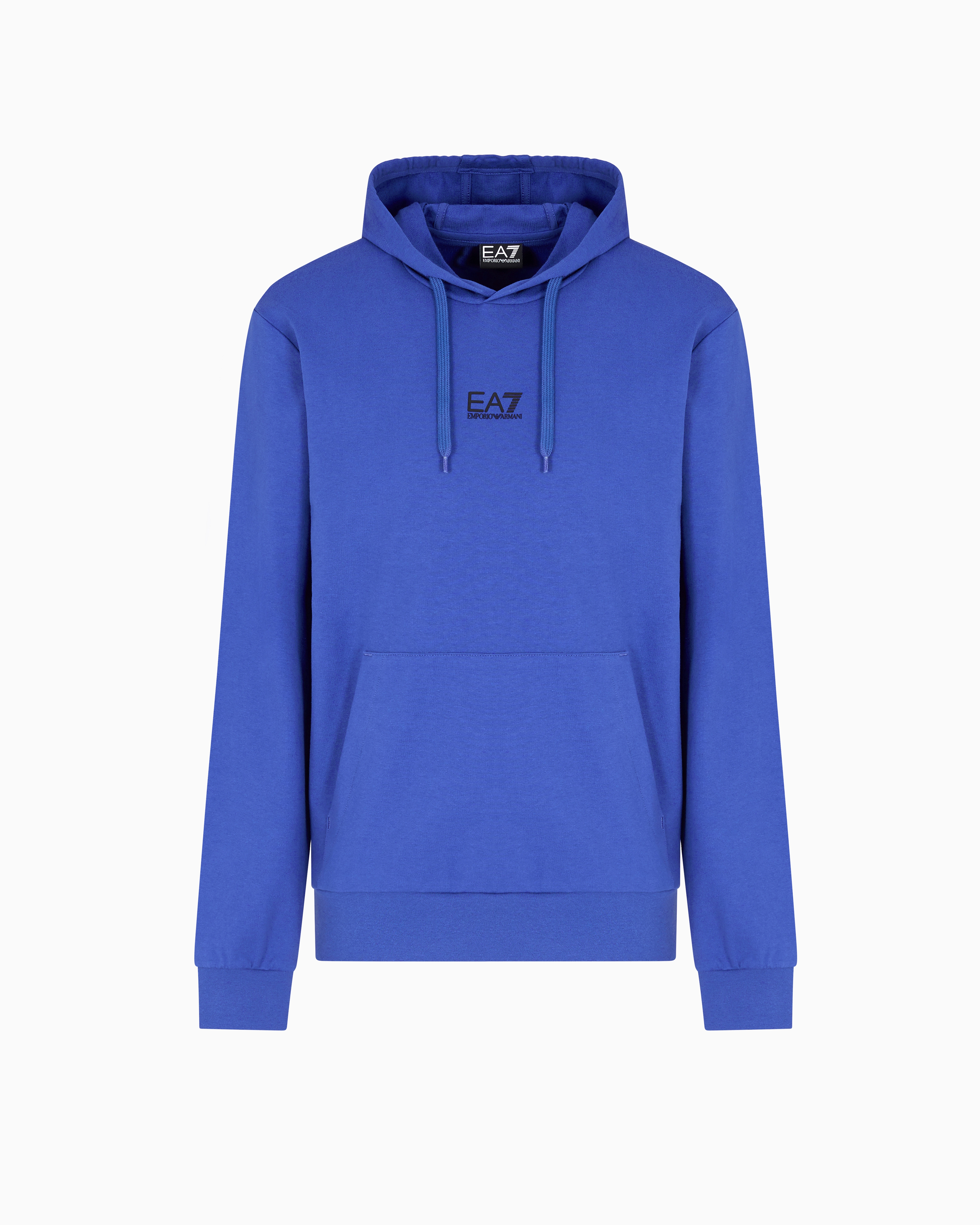 Ea7 Blue Core Identity Cotton Hooded Sweatshirt Xxs