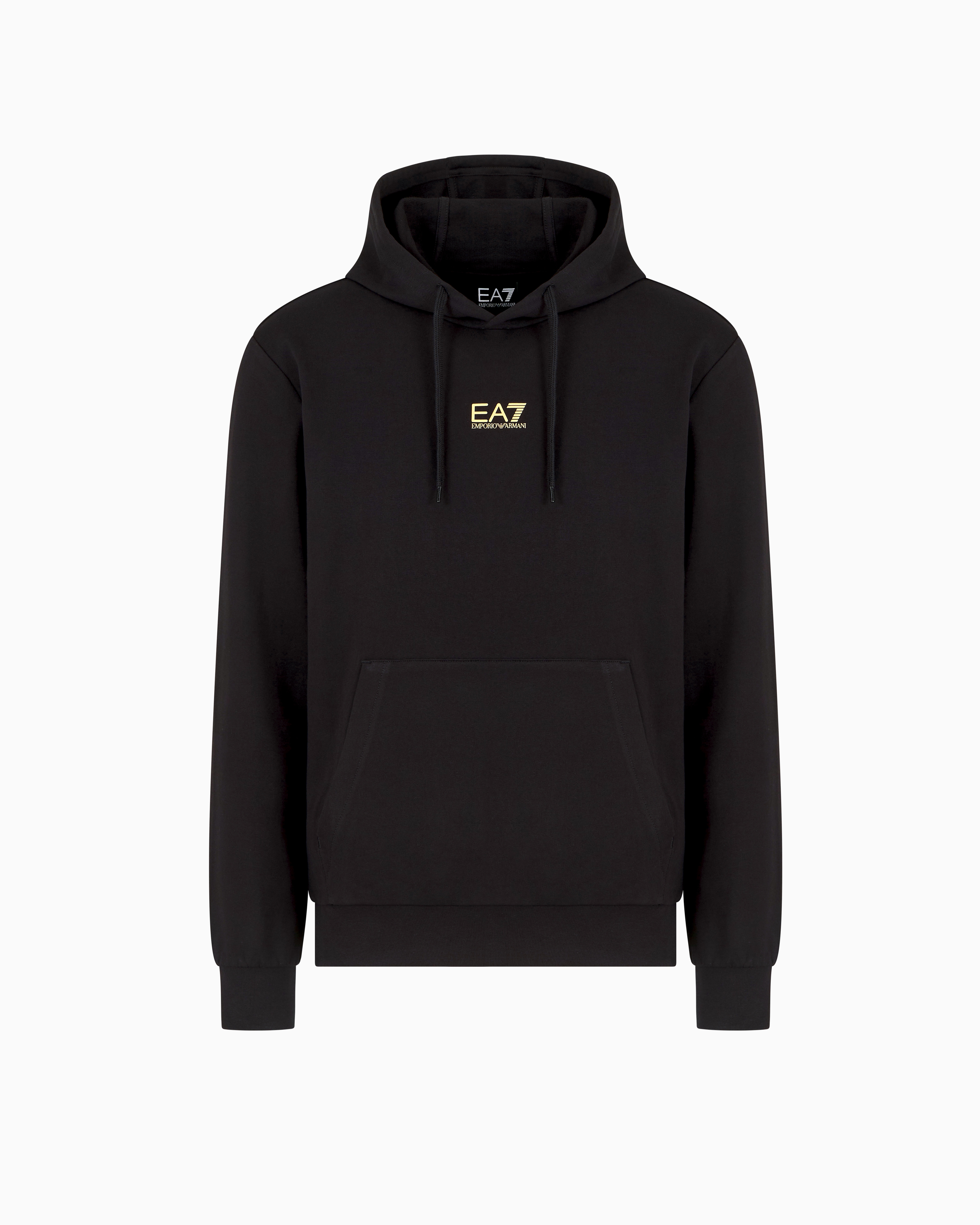 Ea7 Black Core Identity Cotton Hooded Sweatshirt Xxs