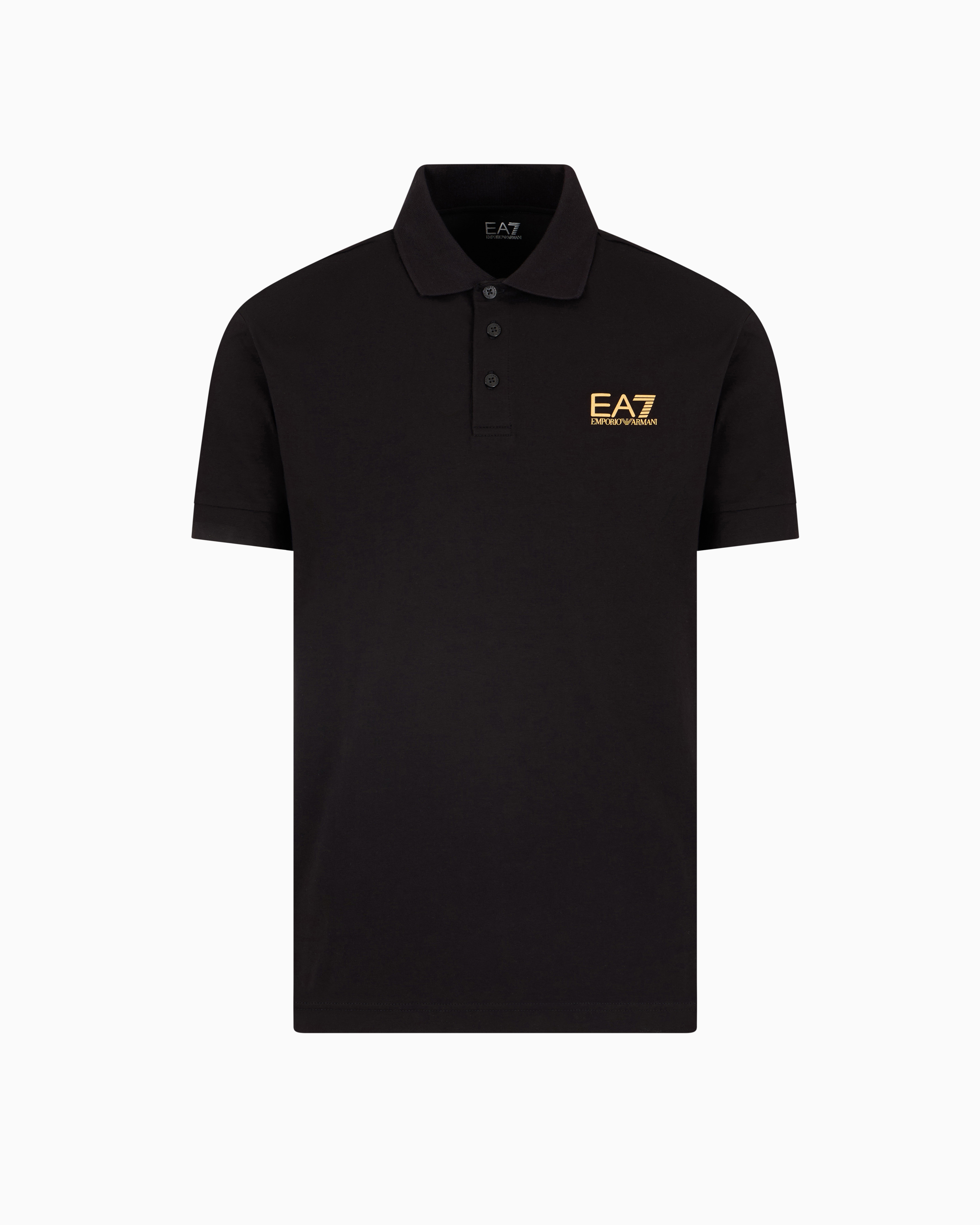 Ea7 Black Core Identity Stretch-Cotton Polo Shirt Small
