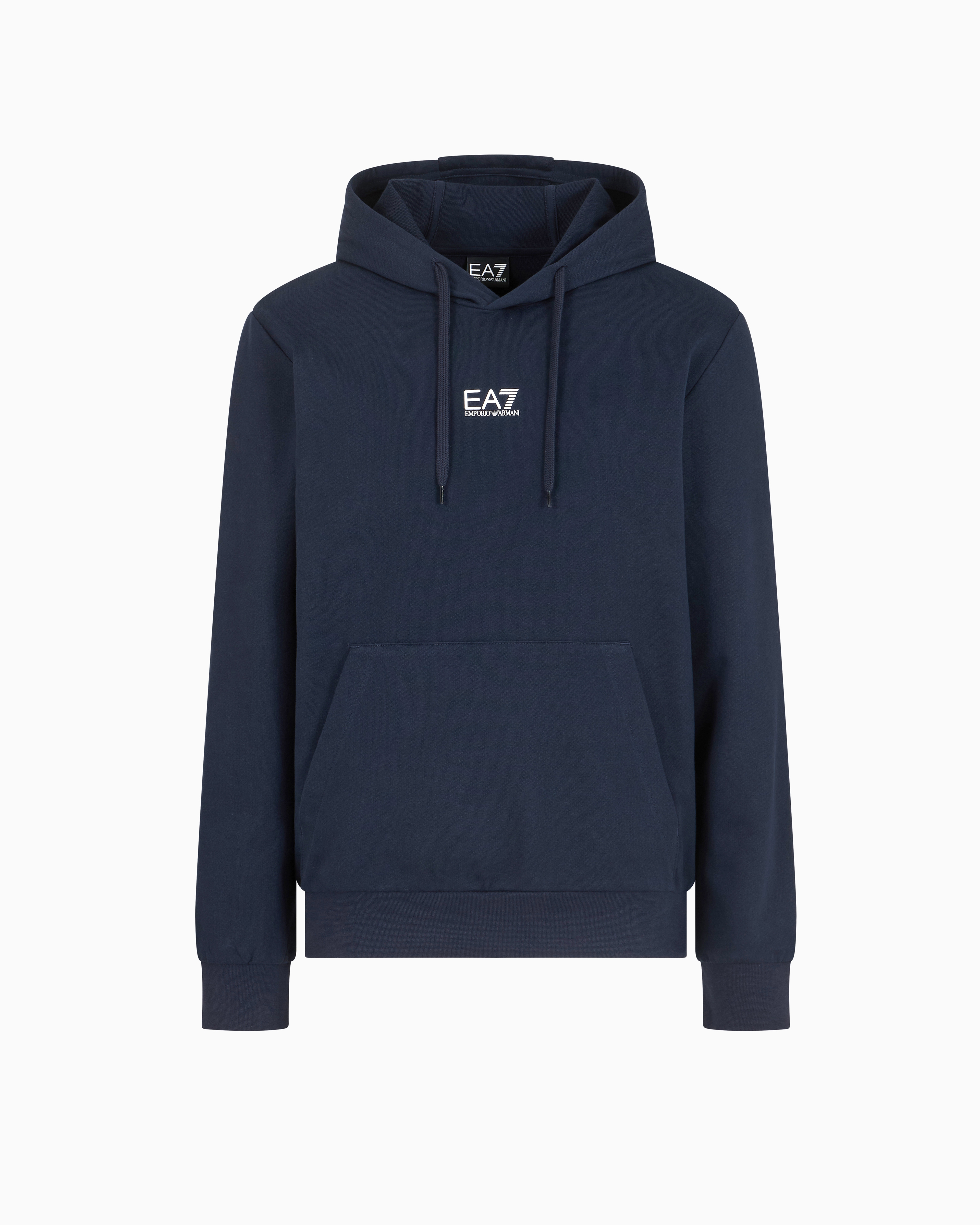 Ea7 Blue Core Identity Cotton Hooded Sweatshirt Xxs