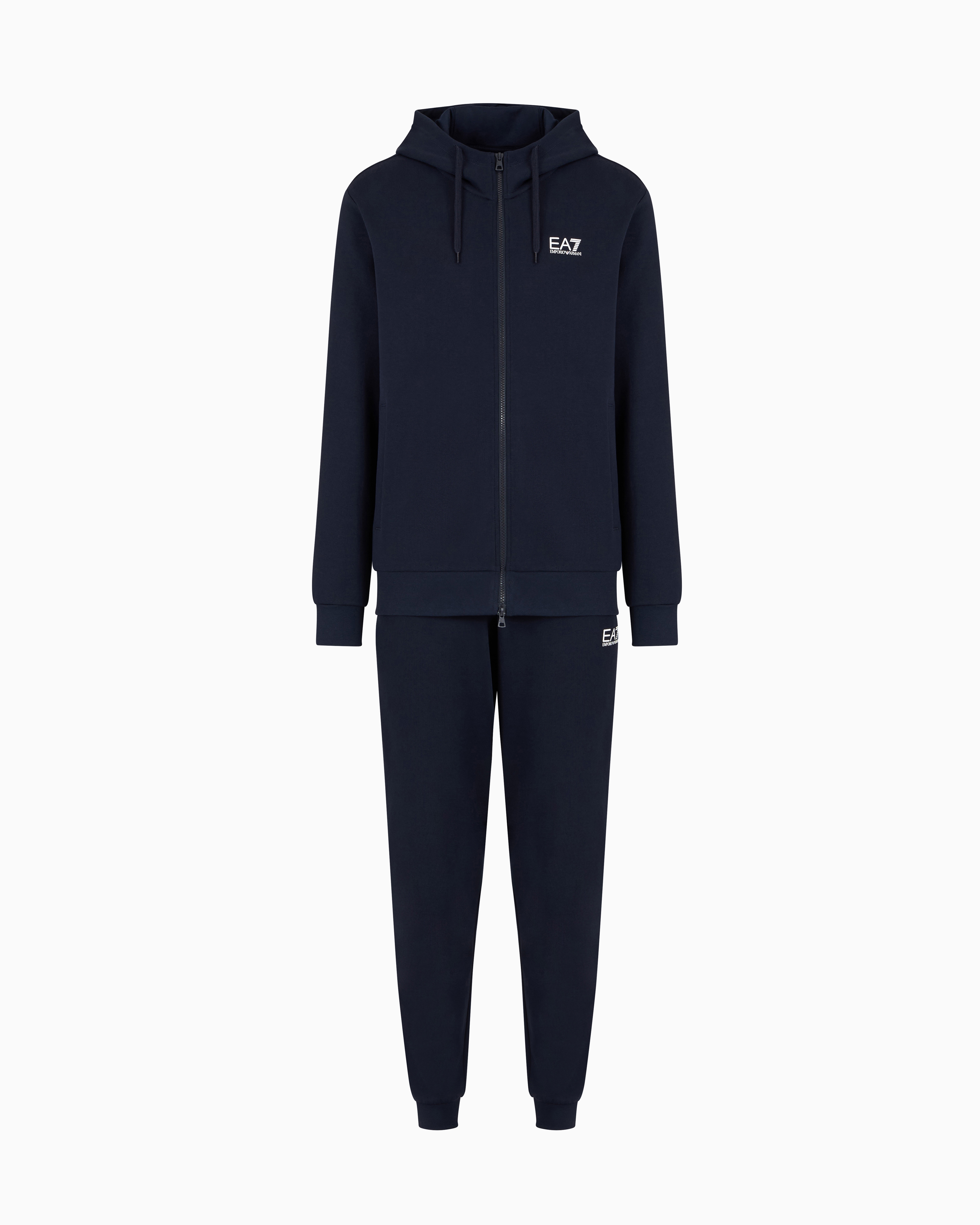 Ea7 Blue Core Identity Cotton-Blend Hooded Tracksuit Medium