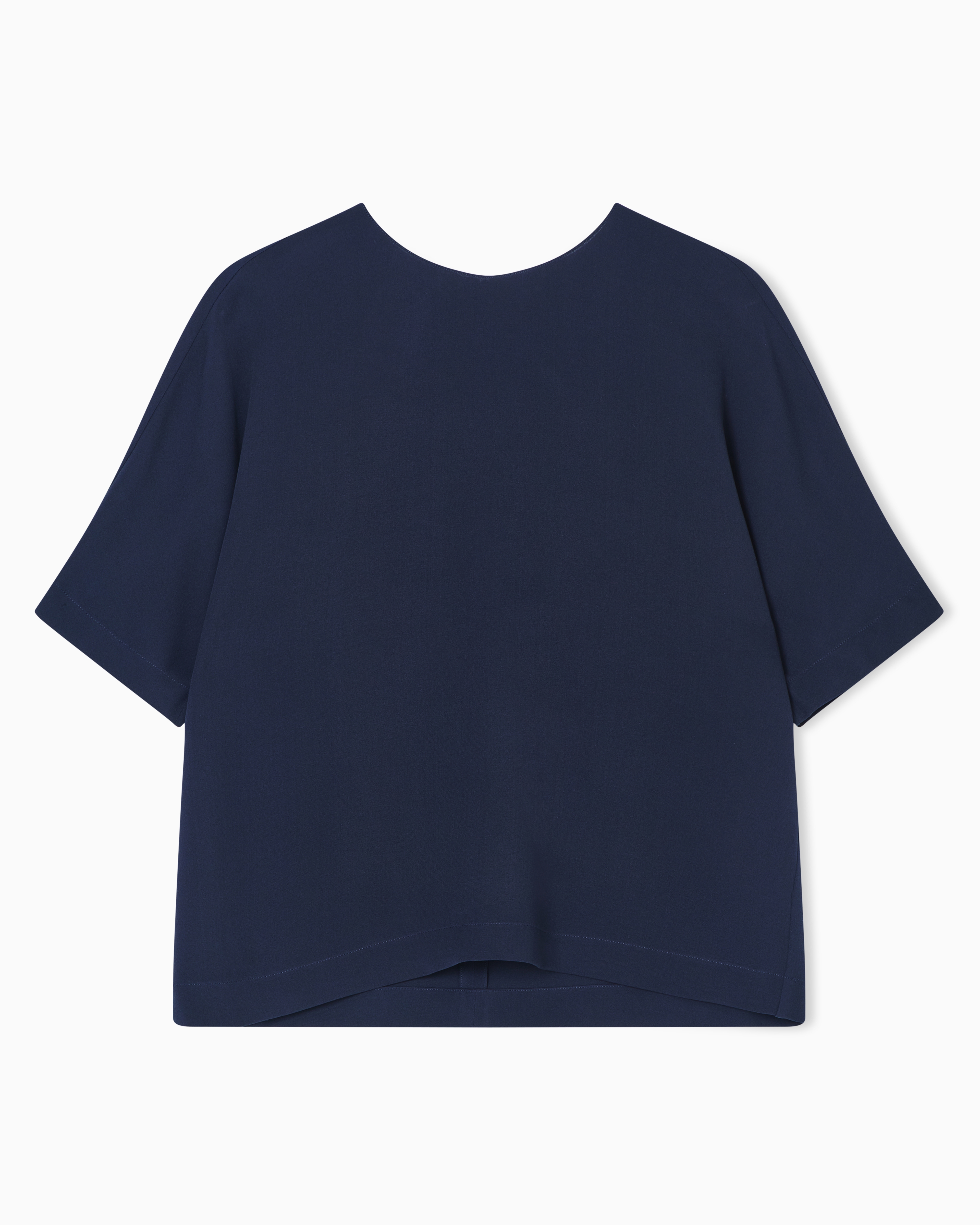 Giorgio Armani Triple Silk Georgette Crew-neck Blouse In Blue
