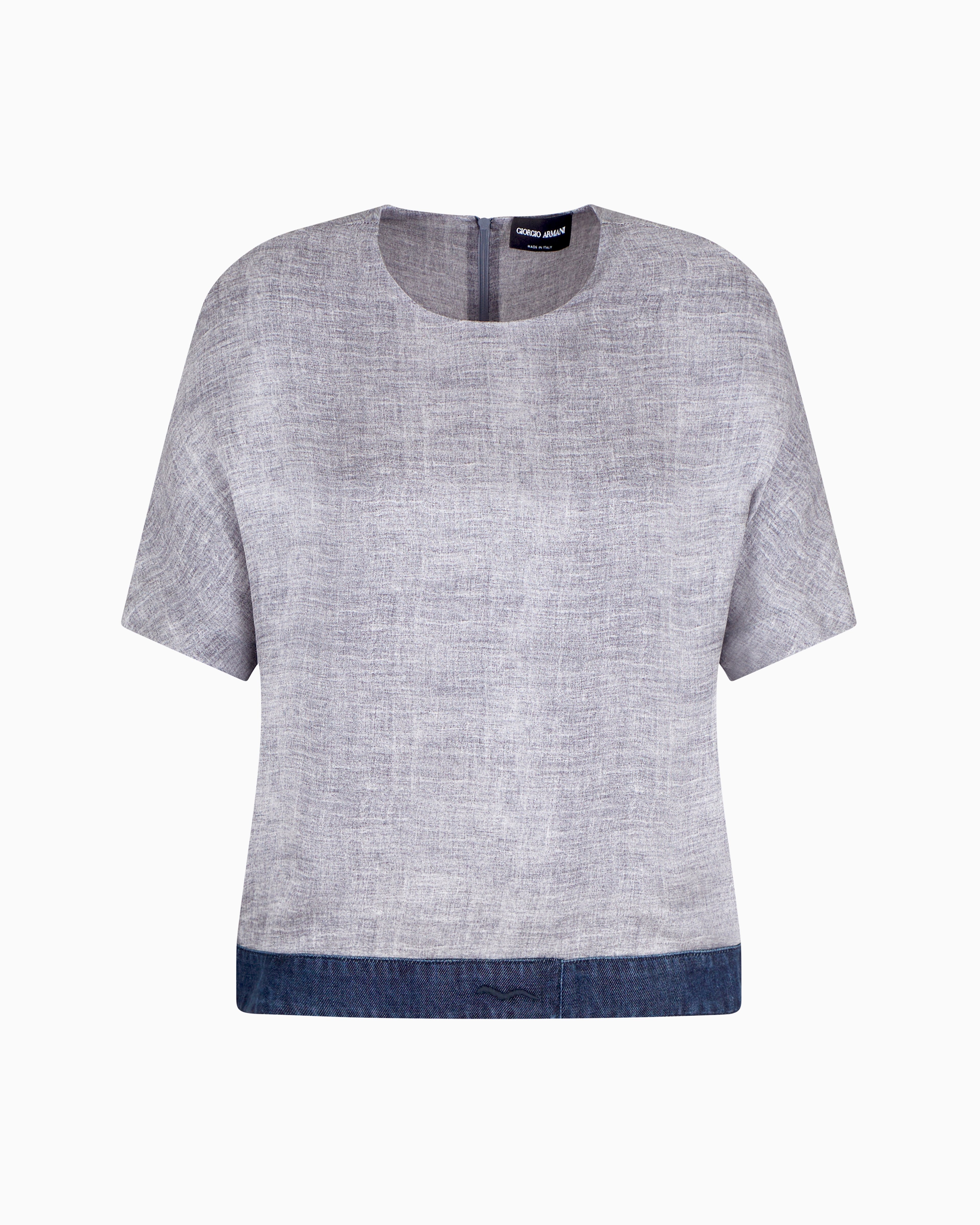 Giorgio Armani Crew-neck Blouse In A Mélange-print Silk Charmeuse